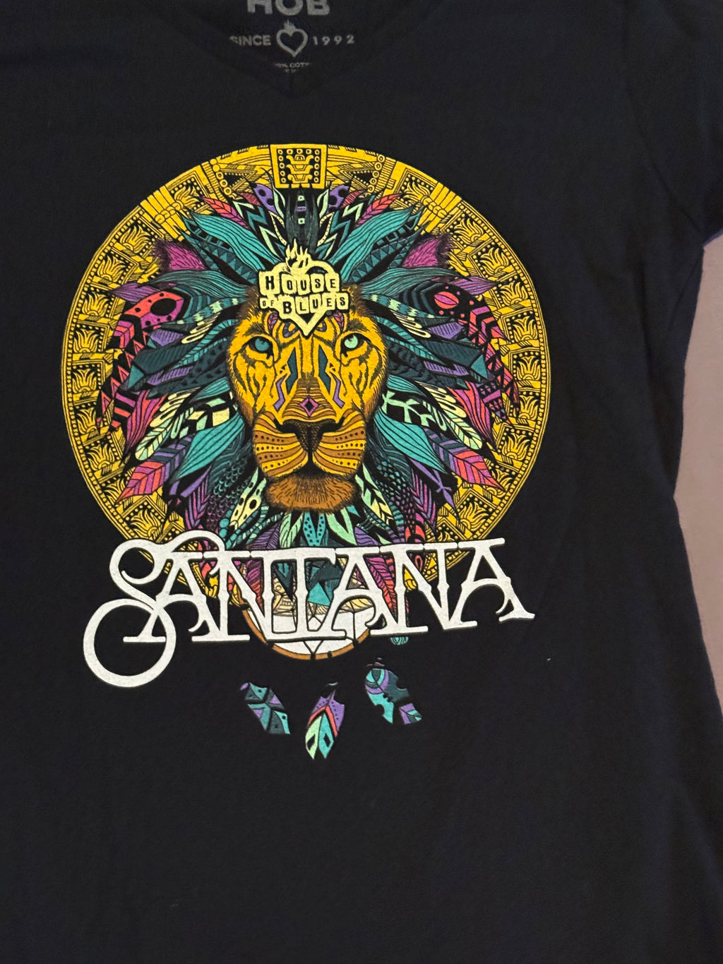 House of Blues Santana Graphic T-Shirt – Black Psychedelic Lion Tee – Women’s Medium