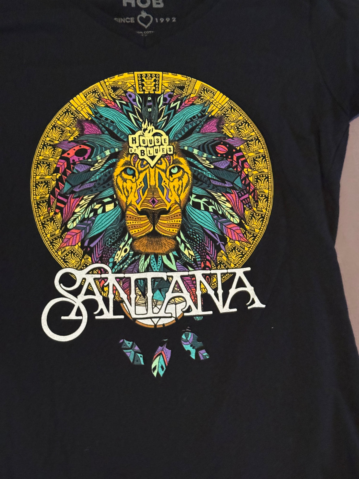 House of Blues Santana Graphic T-Shirt – Black Psychedelic Lion Tee – Women’s Medium