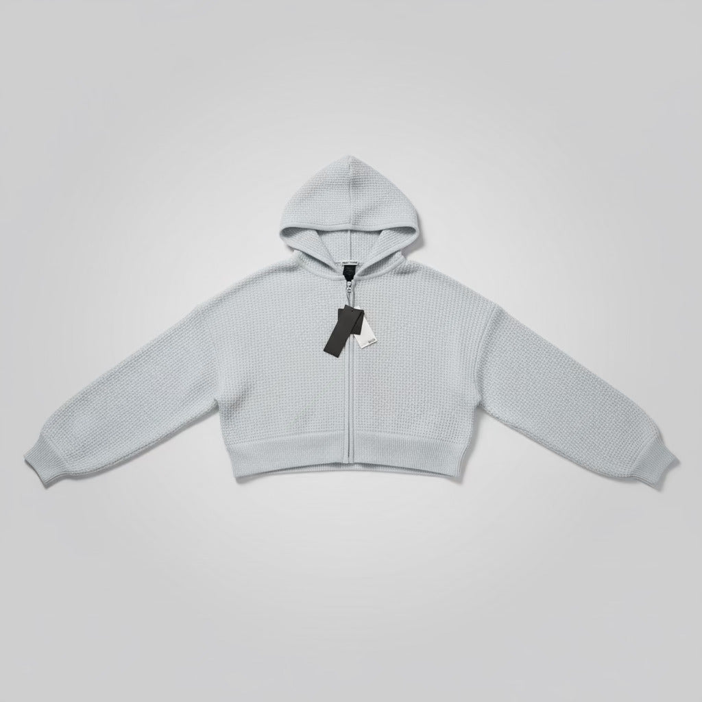 Sofia Cashmere 100% Cashmere Cropped Zip Hoodie – Delicate Blue – NWT – Size S/P
