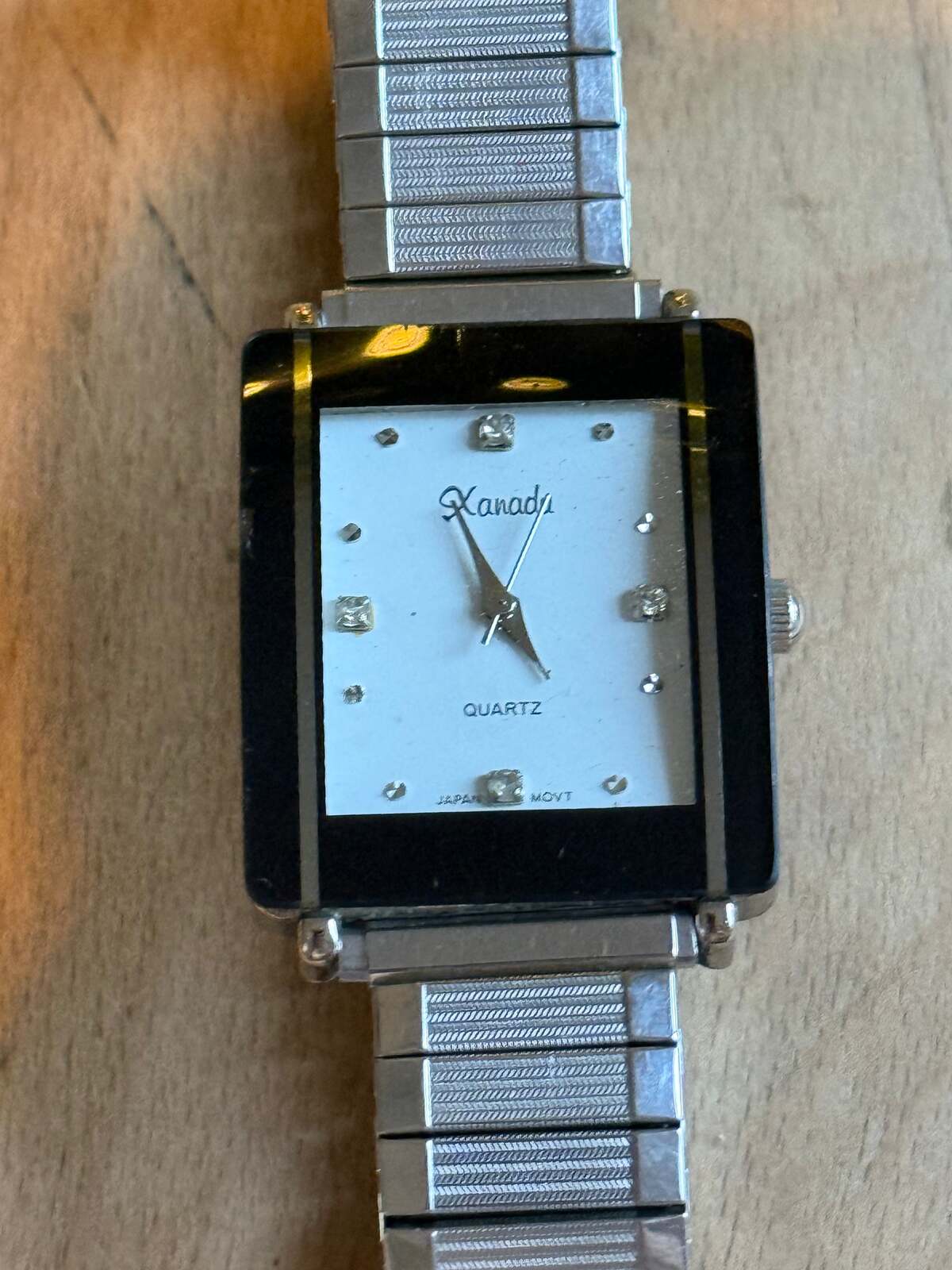 Vintage Xanadu Rectangular Quartz Watch – Rhinestone Dial Stretch Band