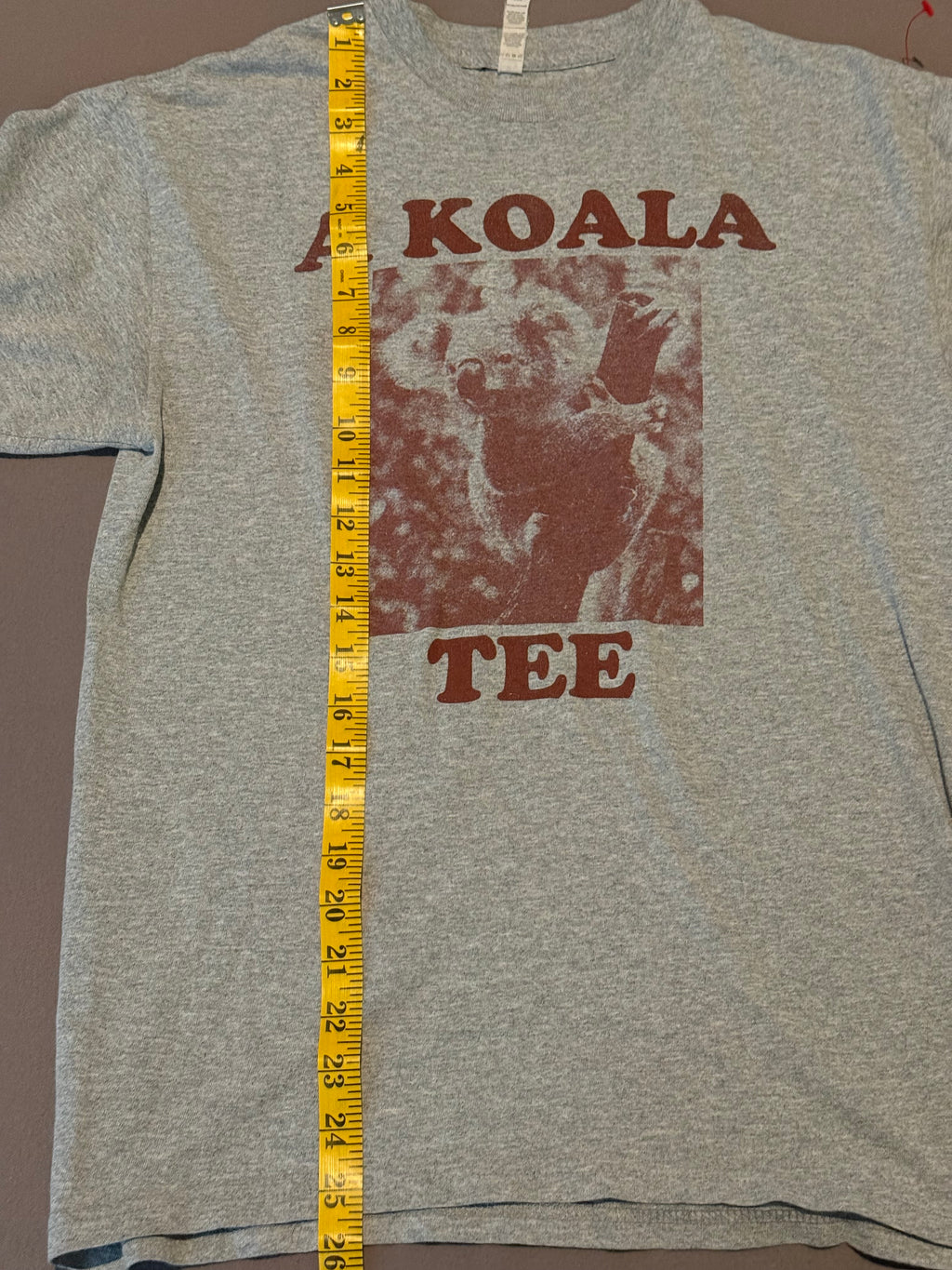 Vintage A Koala Tee Heather Gray Graphic T-Shirt – Faded Red Koala Print – Made in USA