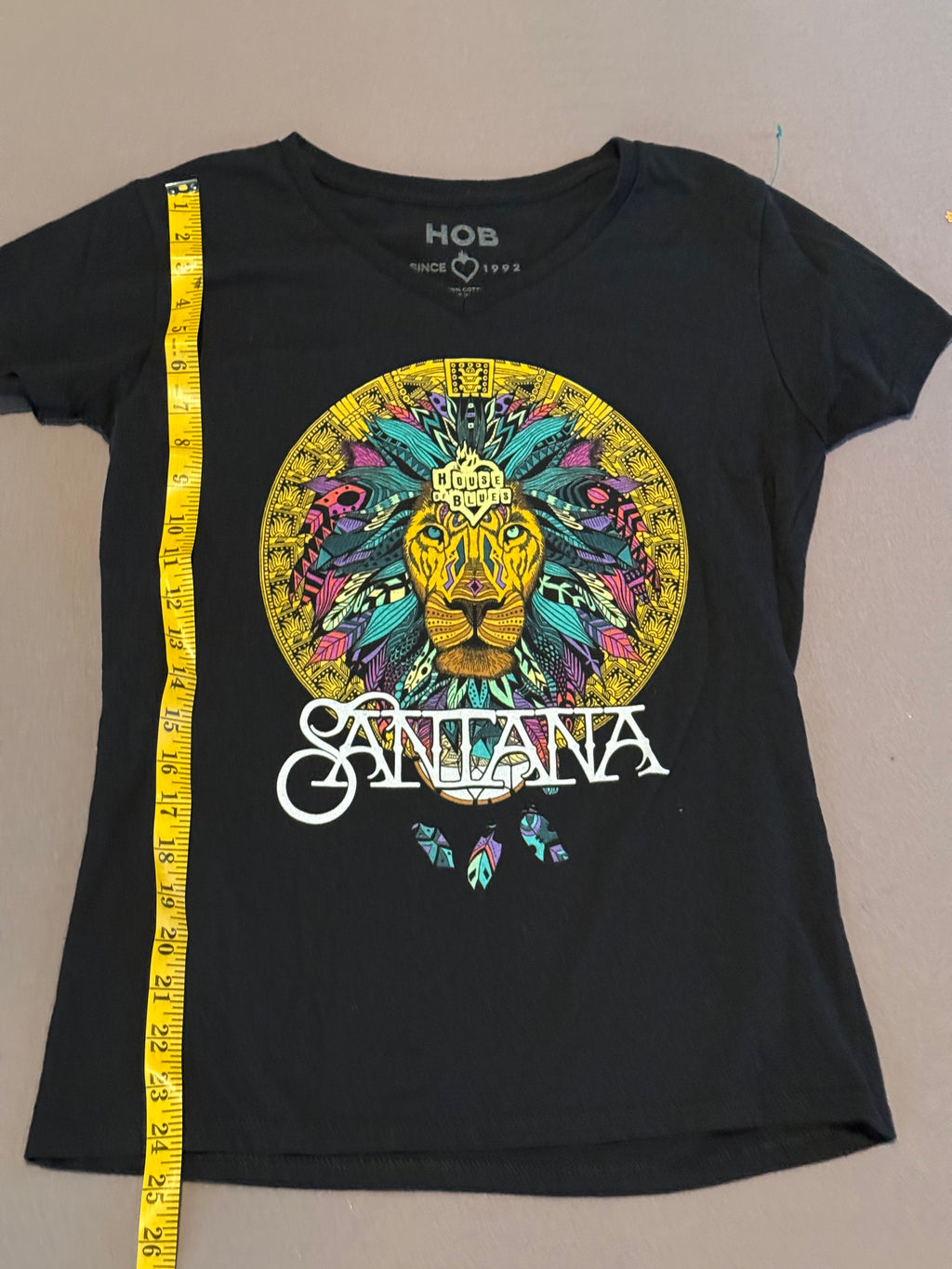 House of Blues Santana Graphic T-Shirt – Black Psychedelic Lion Tee – Women’s Medium