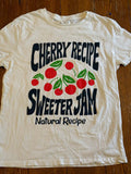 Pull&Bear Cherry Recipe Graphic Tee – Cream White Retro Fruit T-Shirt – Size M