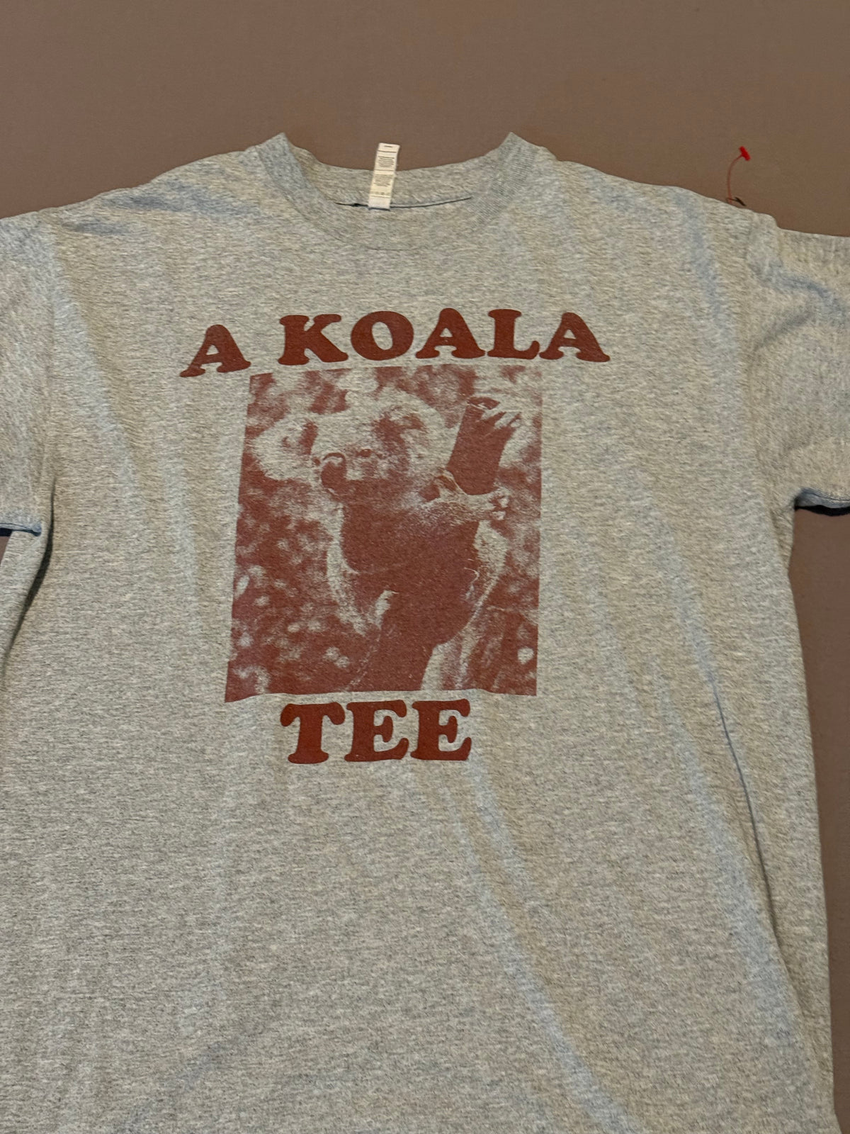 Vintage A Koala Tee Heather Gray Graphic T-Shirt – Faded Red Koala Print – Made in USA