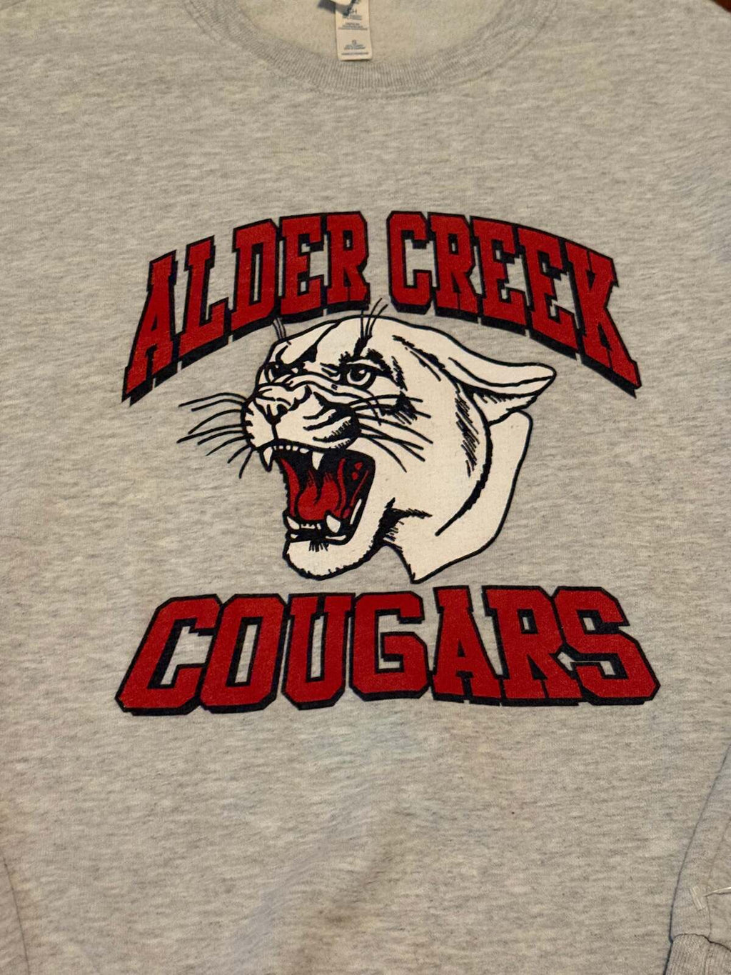 Vintage Alder Creek Cougars Jerzees Crewneck Sweatshirt – Heather Gray, Size S