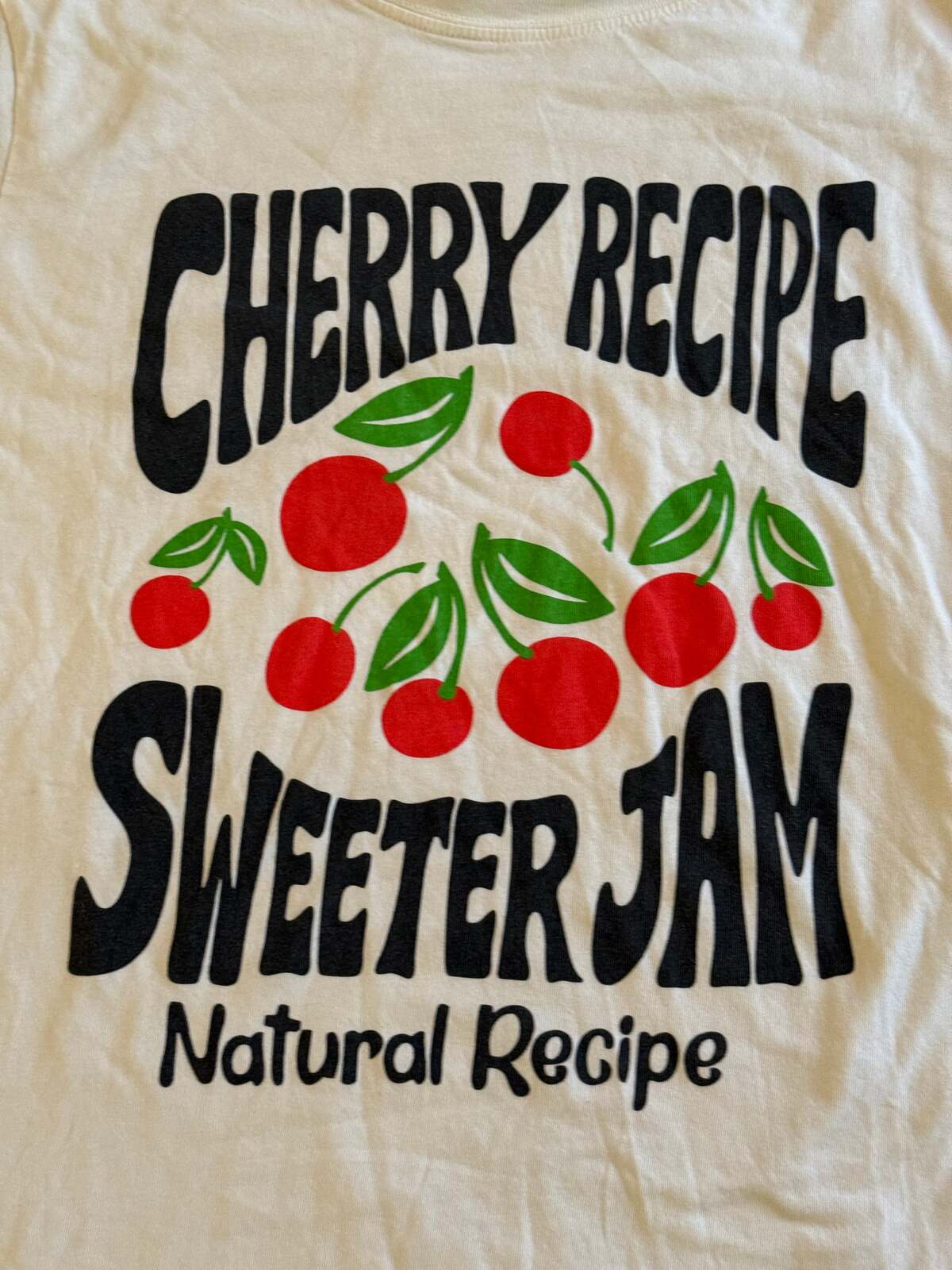 Pull&Bear Cherry Recipe Graphic Tee – Cream White Retro Fruit T-Shirt – Size M