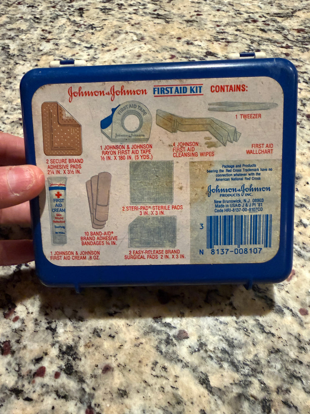 Vintage 1981 Johnson & Johnson Compact First Aid Kit Case – Red Cross Retro Medical Box