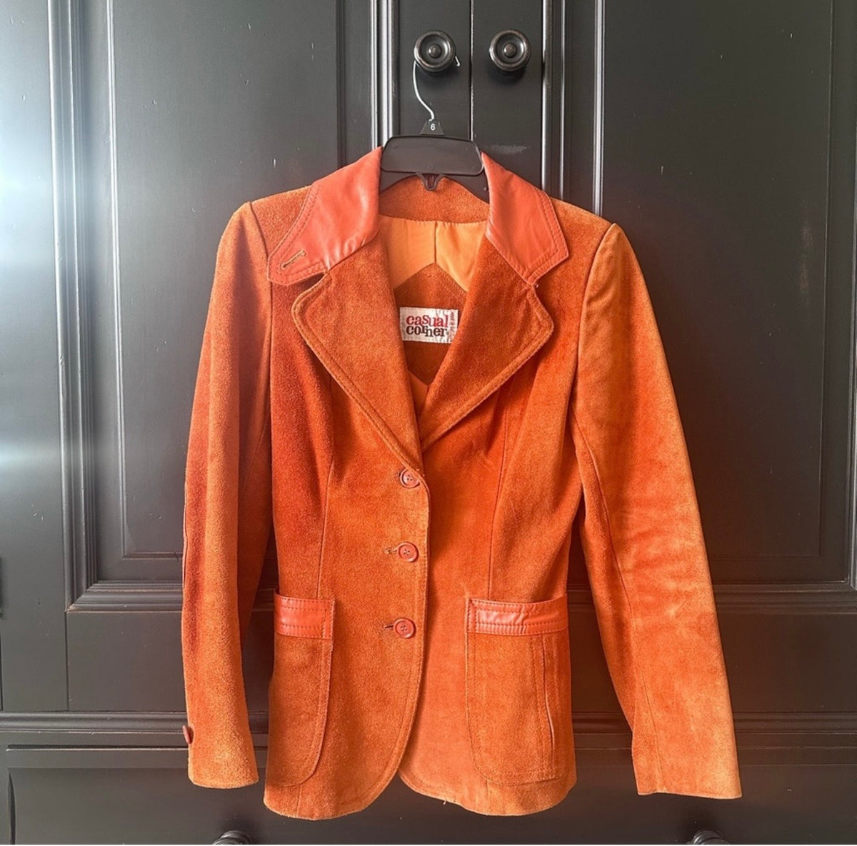 Vintage 1970s Casual Corner Burnt Orange Suede Leather Blazer Jacket – Made in Uruguay