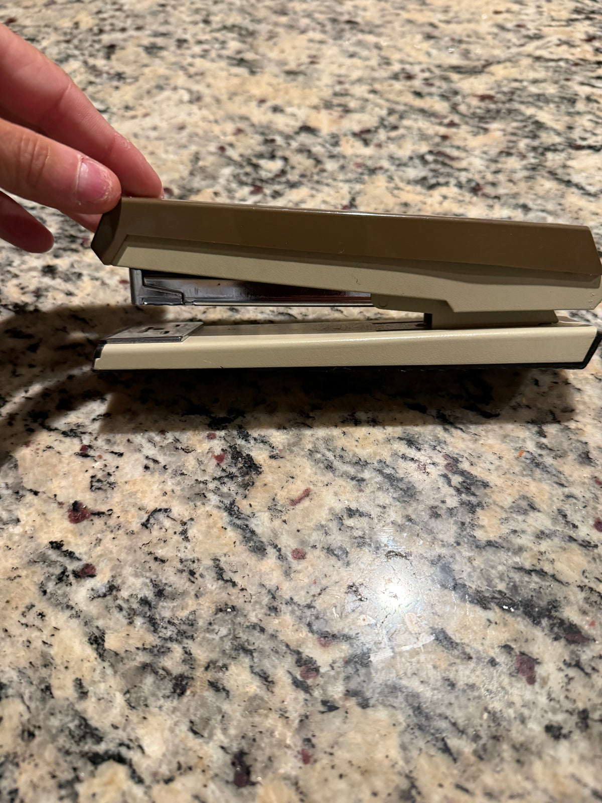 Vintage ACCO 40 Stapler – Brown & Beige Mid-Century Office Desk Stapler – Retro Industrial Office Supply