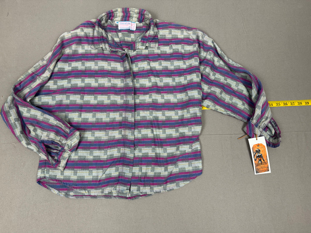 Vintage Santa Cruz San Francisco Abstract Button-Down Shirt – Blue Gray Fuchsia