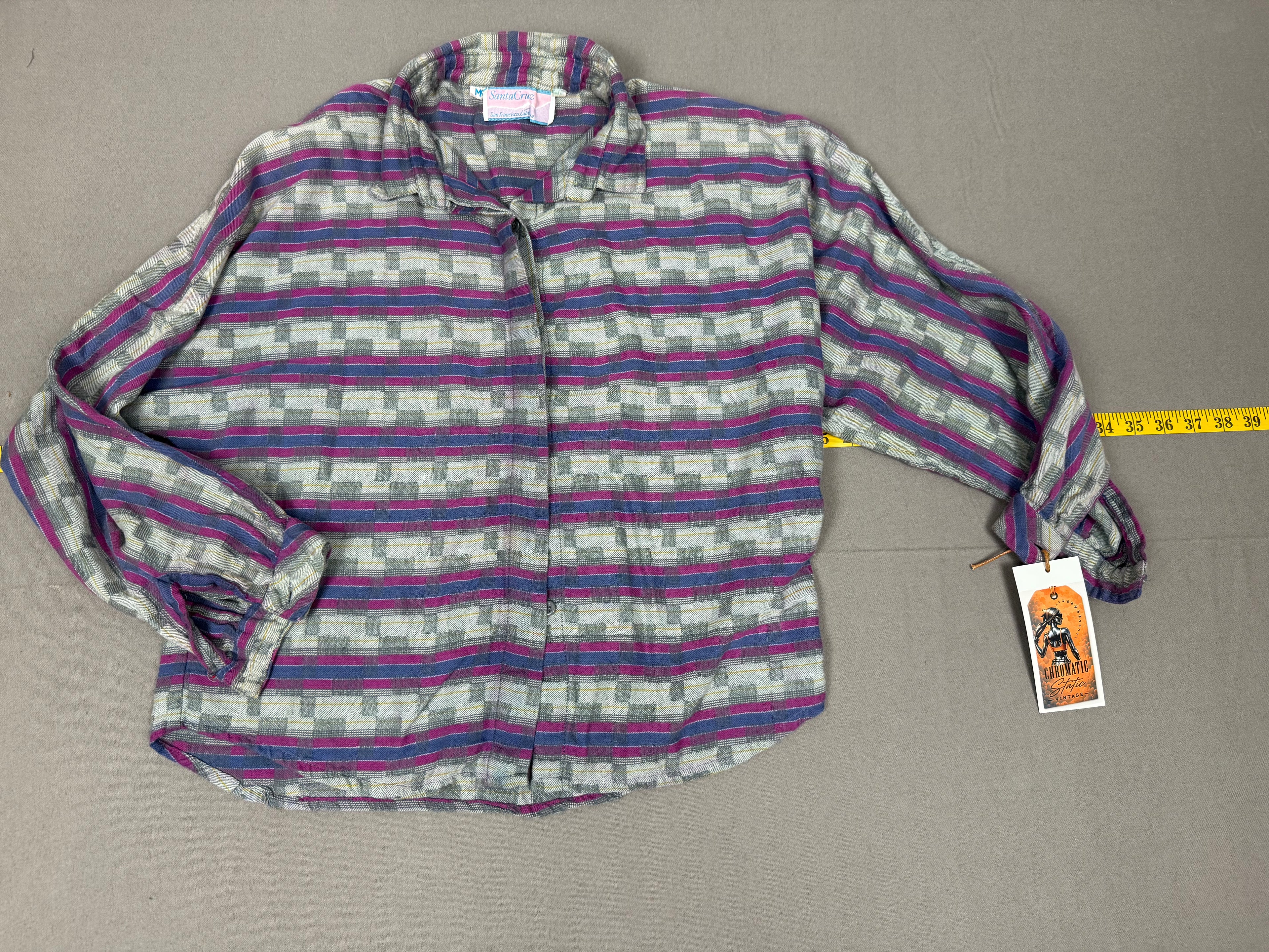 Vintage Santa Cruz San Francisco Abstract Button-Down Shirt – Blue Gray Fuchsia