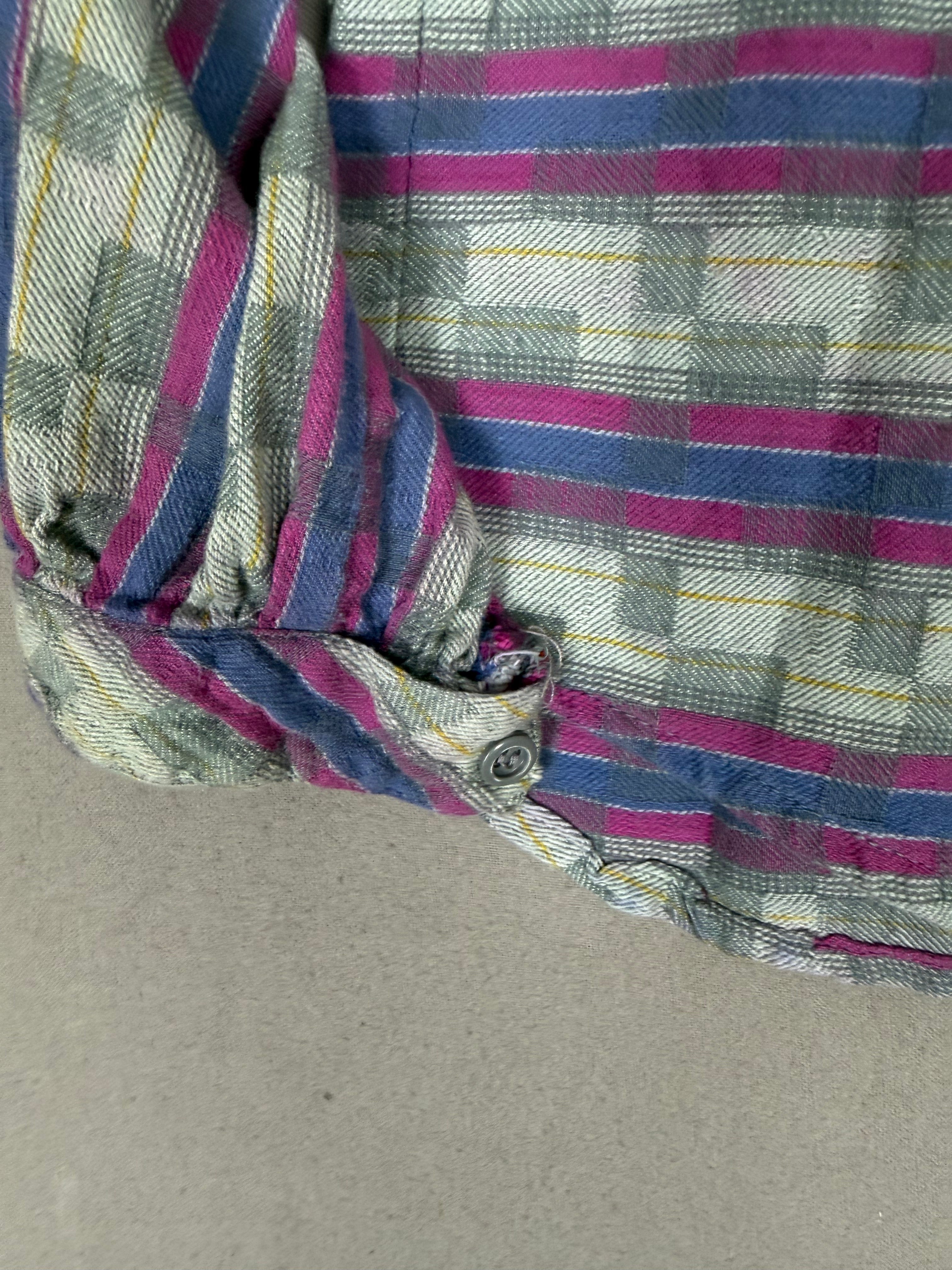 Vintage Santa Cruz San Francisco Abstract Button-Down Shirt – Blue Gray Fuchsia