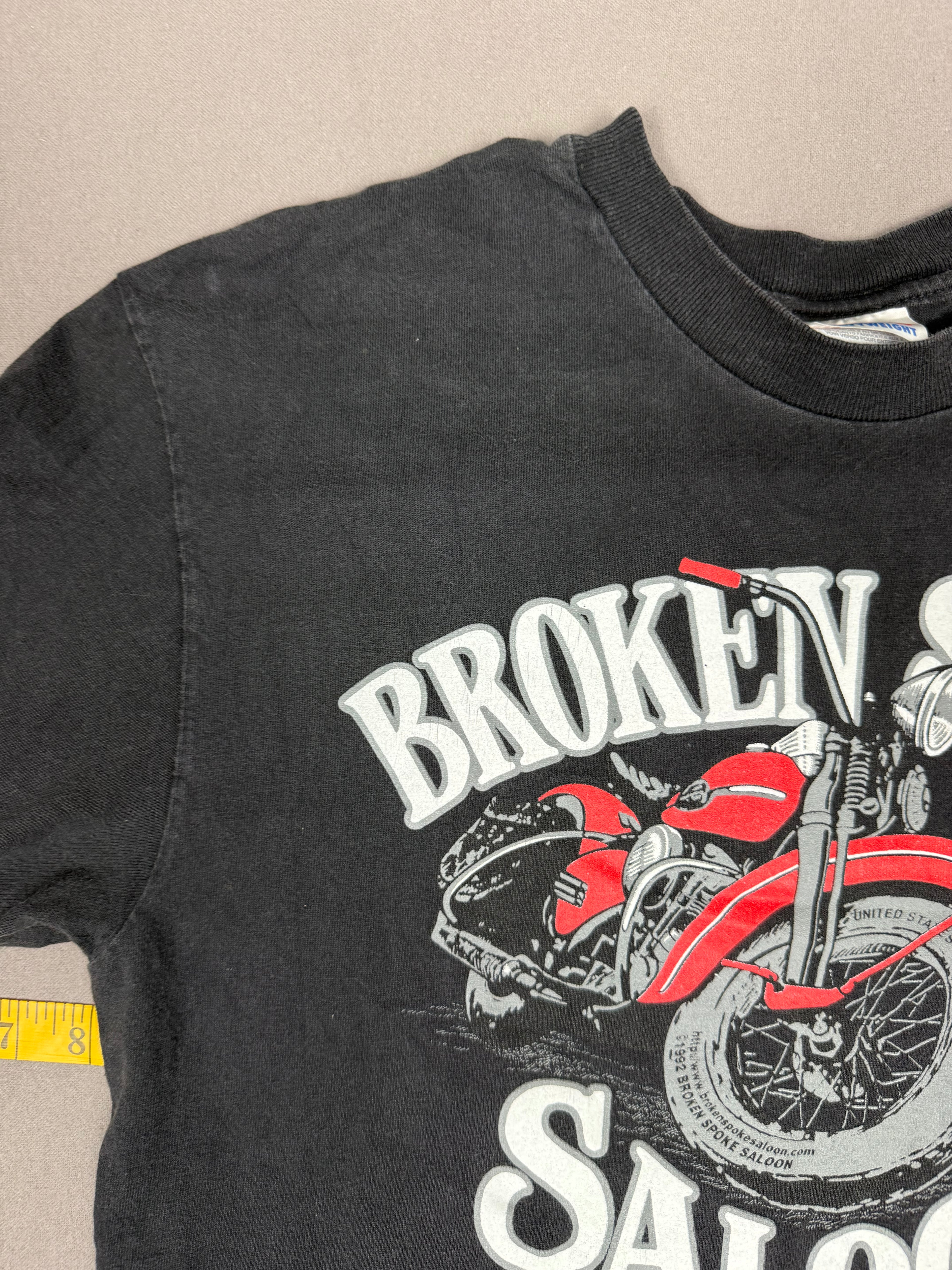 Hanes – Broken Spoke Saloon Laconia Motorcycle Rally Graphic T-Shirt – Size: Medium – Color: Faded Black