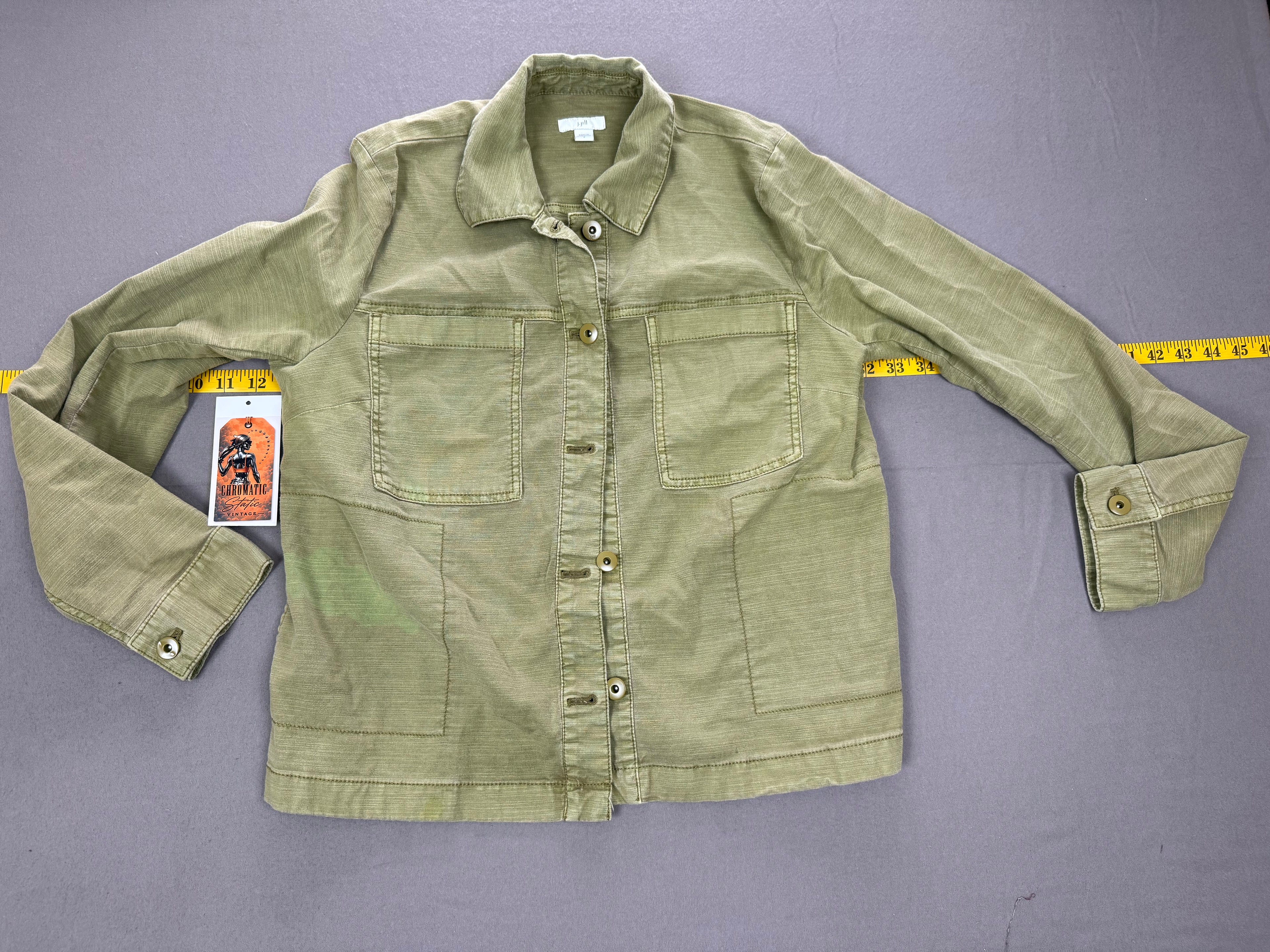 J.Jill – Women’s Army Green Utility Button-Down Shirt – Size: Small – Color: Army / Olive Green