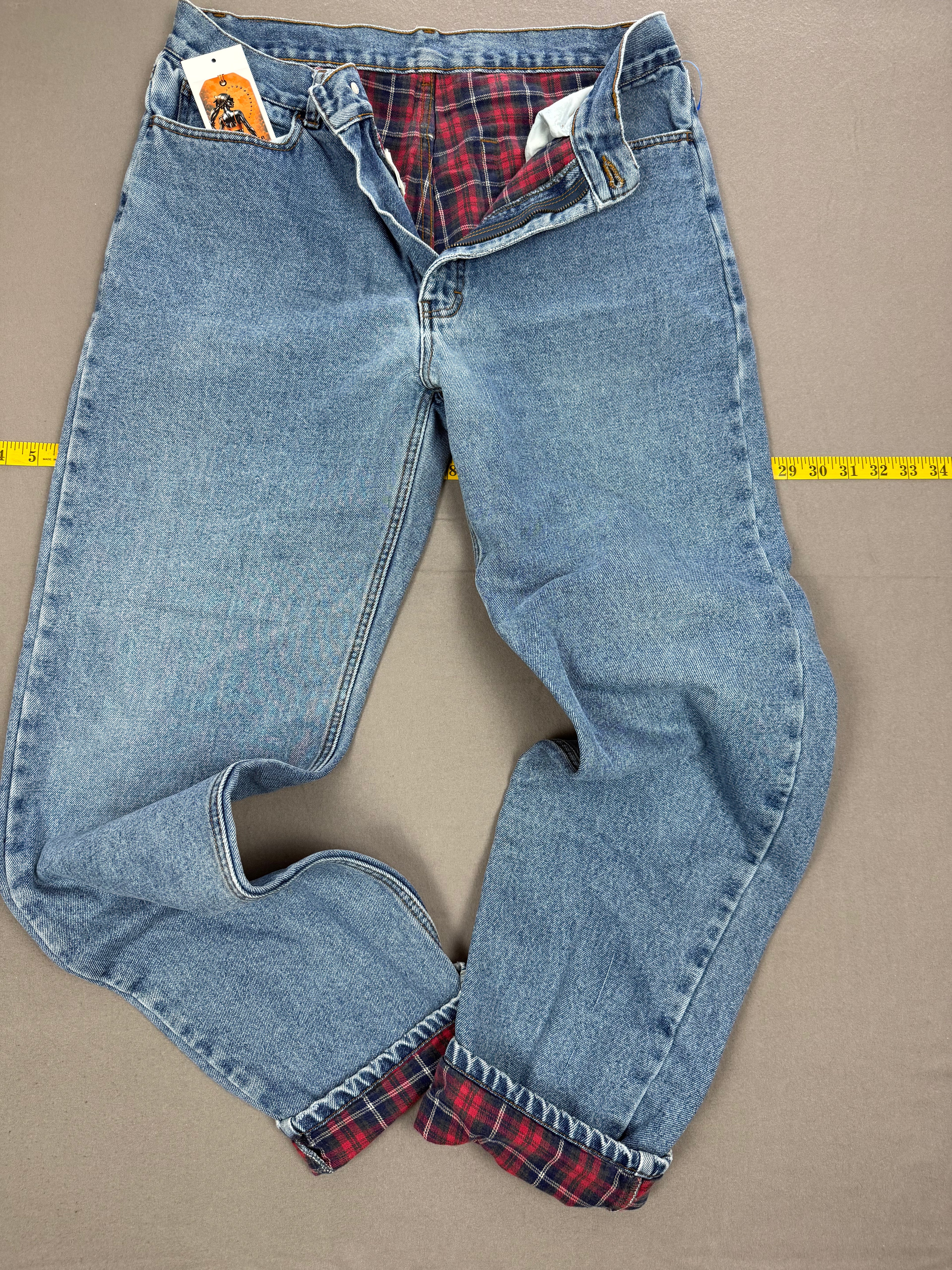 Vintage WearGuard Blue Denim Red Plaid Flannel-Lined Jeans