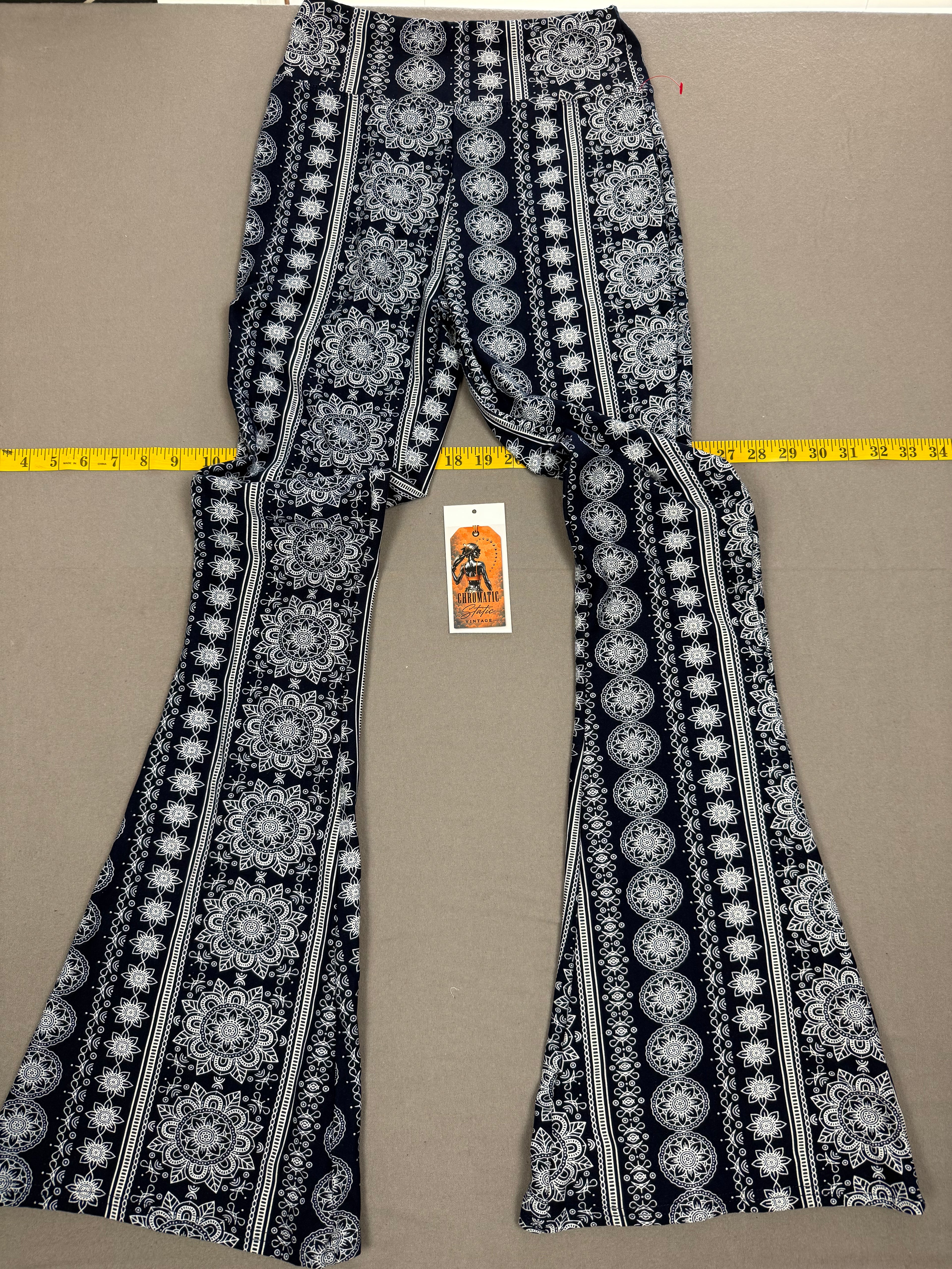 Satina Blue & White Geometric Flare Pants