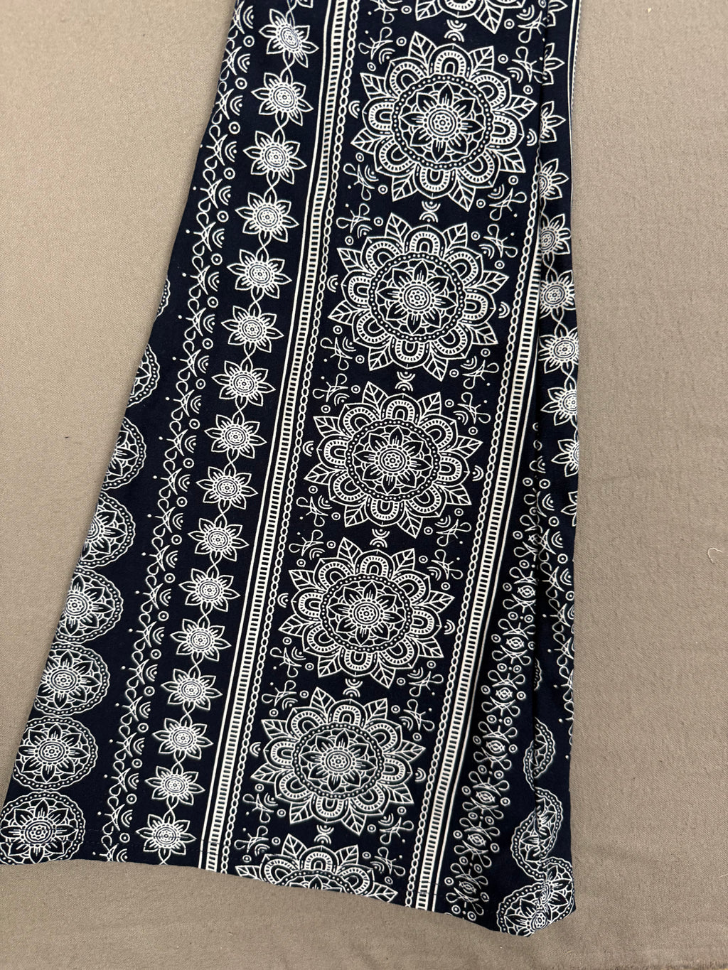 Satina Blue & White Geometric Flare Pants