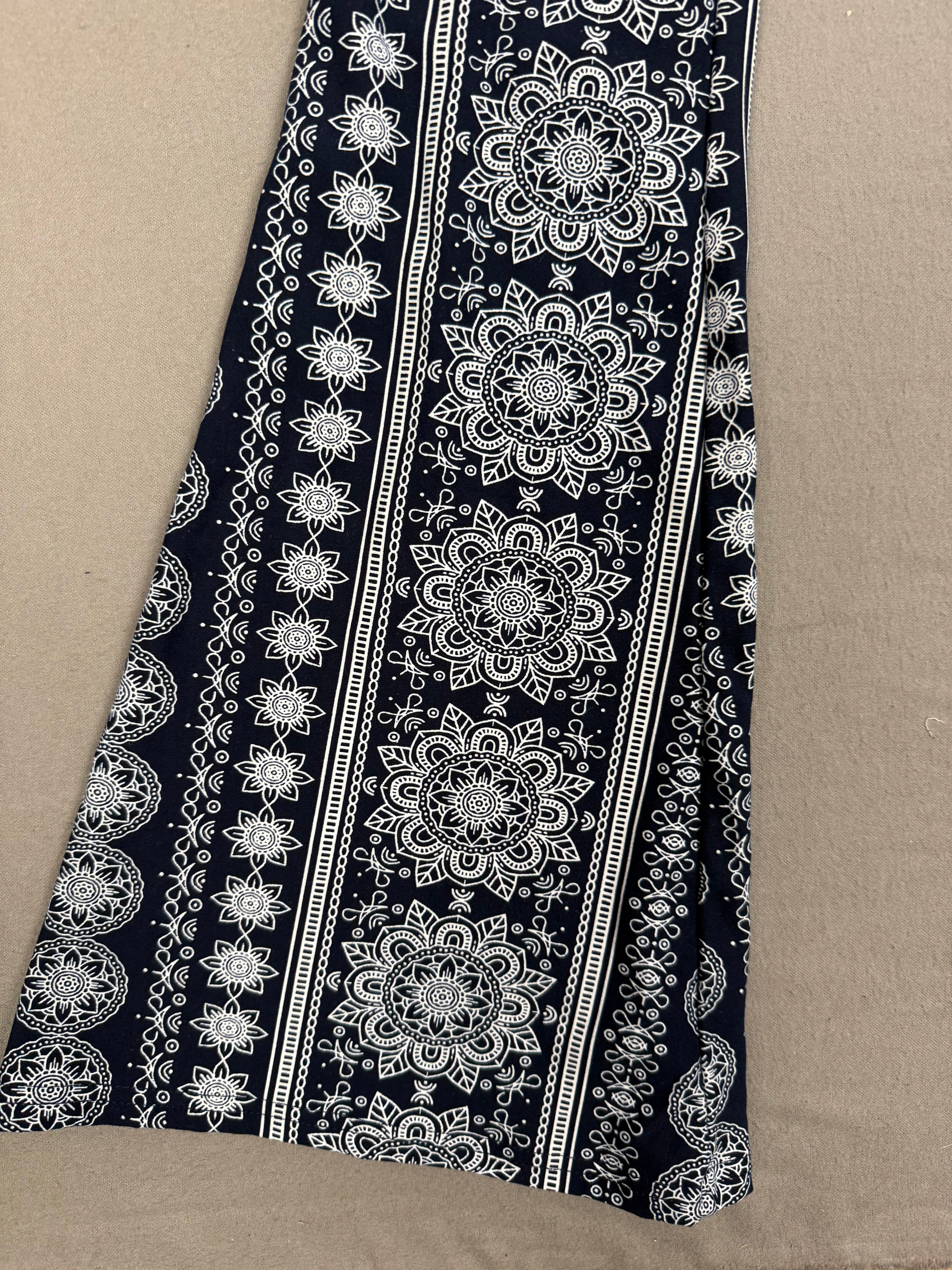 Satina Blue & White Geometric Flare Pants