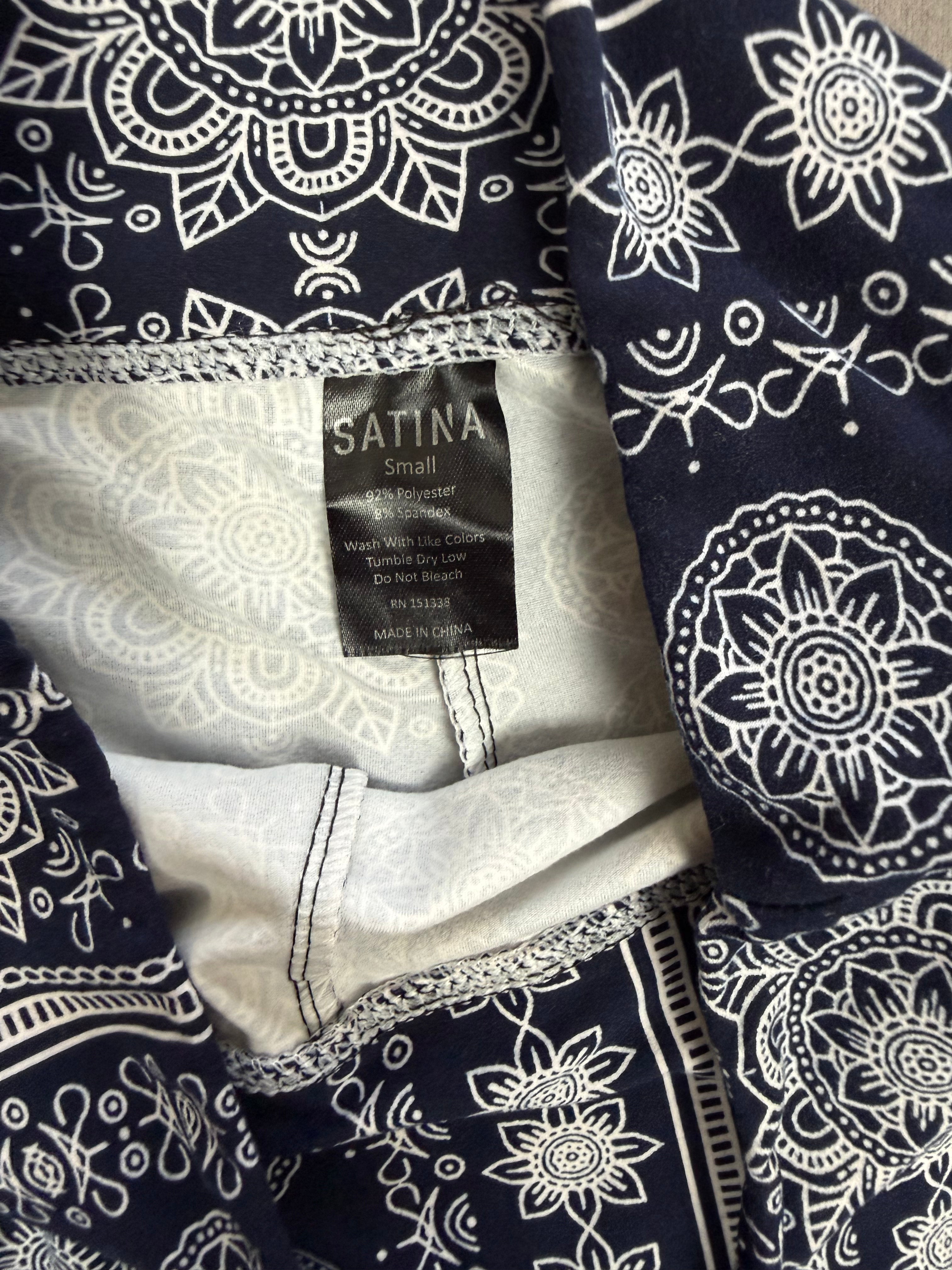 Satina Blue & White Geometric Flare Pants