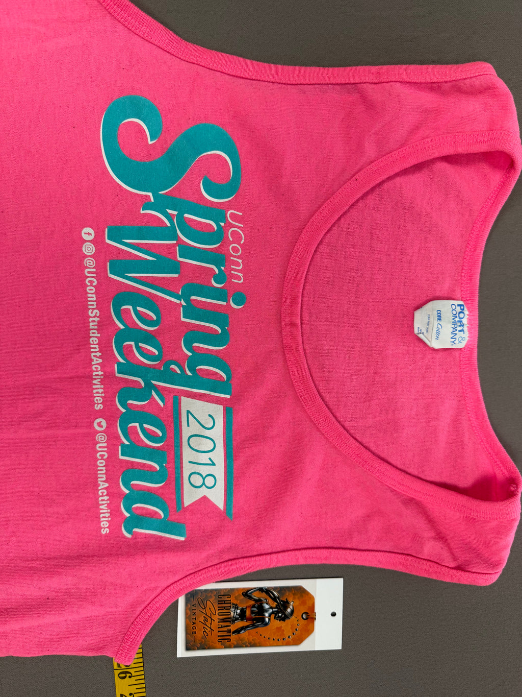 Vintage 2018 UCONN Spring Weekend Hot Pink & Teal Tank Top