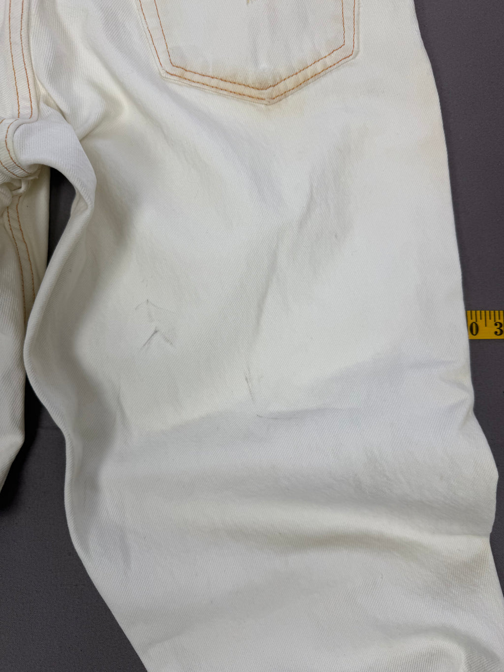 Vintage Levi’s 550 Antique White Jeans with Faded Neon Lime Hem