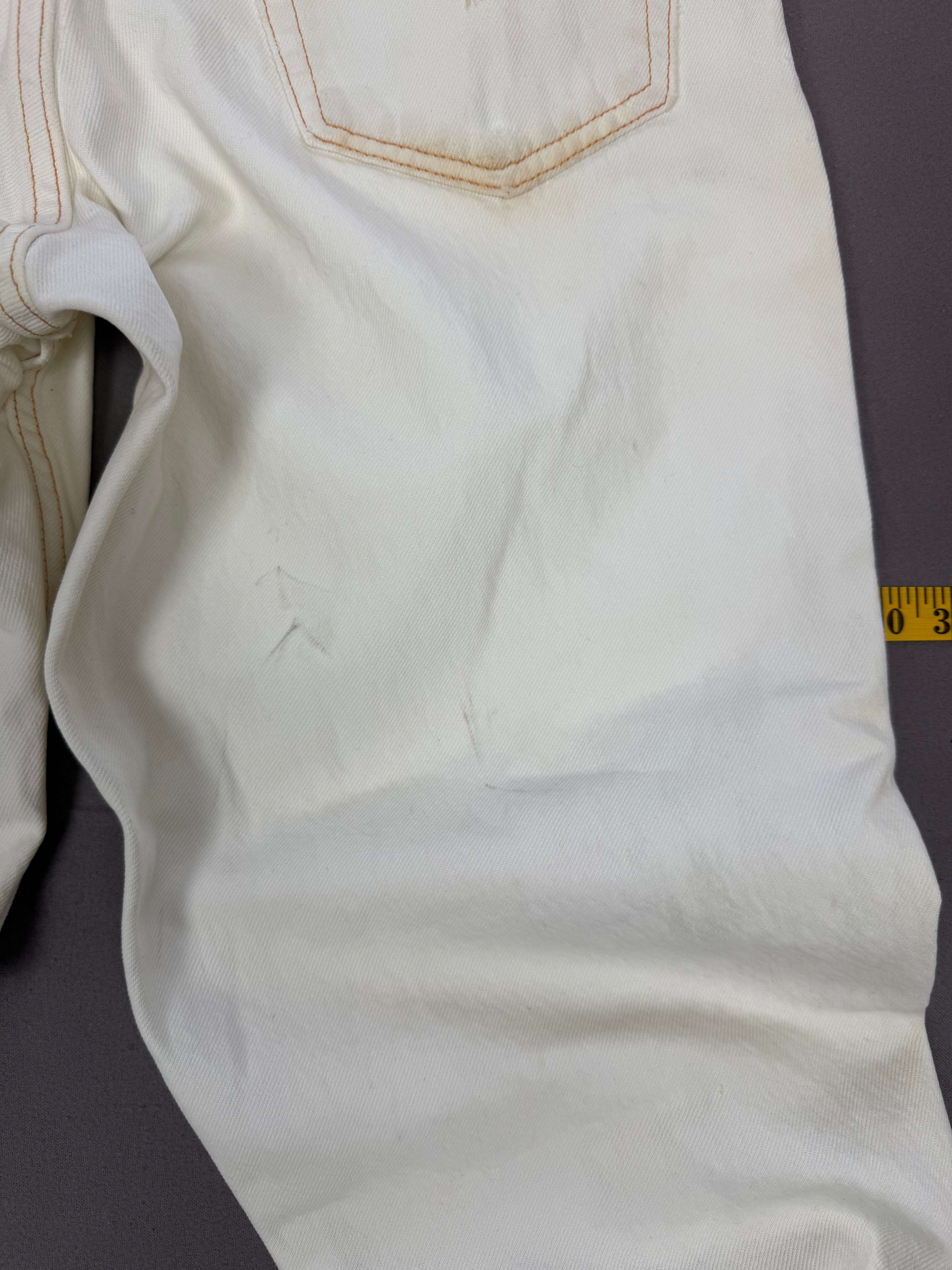 Vintage Levi’s 550 Antique White Jeans with Faded Neon Lime Hem