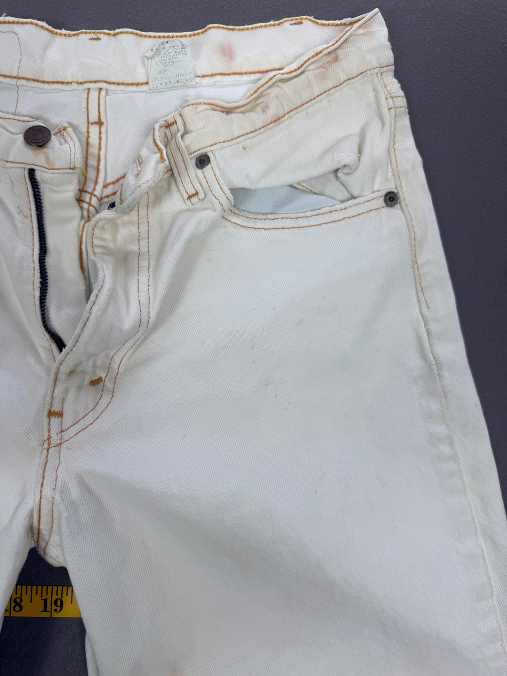 Vintage Levi’s 550 Antique White Jeans with Faded Neon Lime Hem