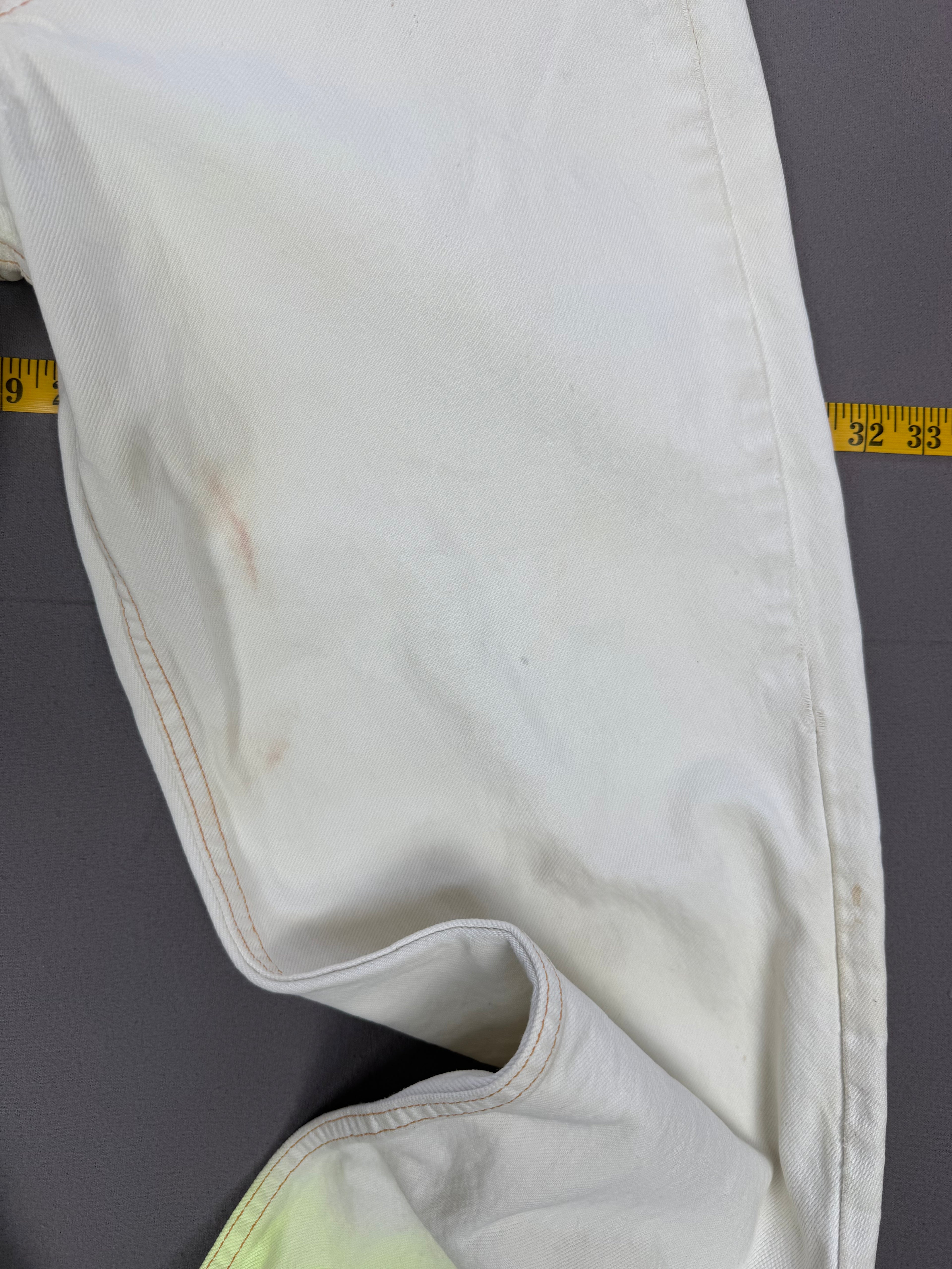 Vintage Levi’s 550 Antique White Jeans with Faded Neon Lime Hem