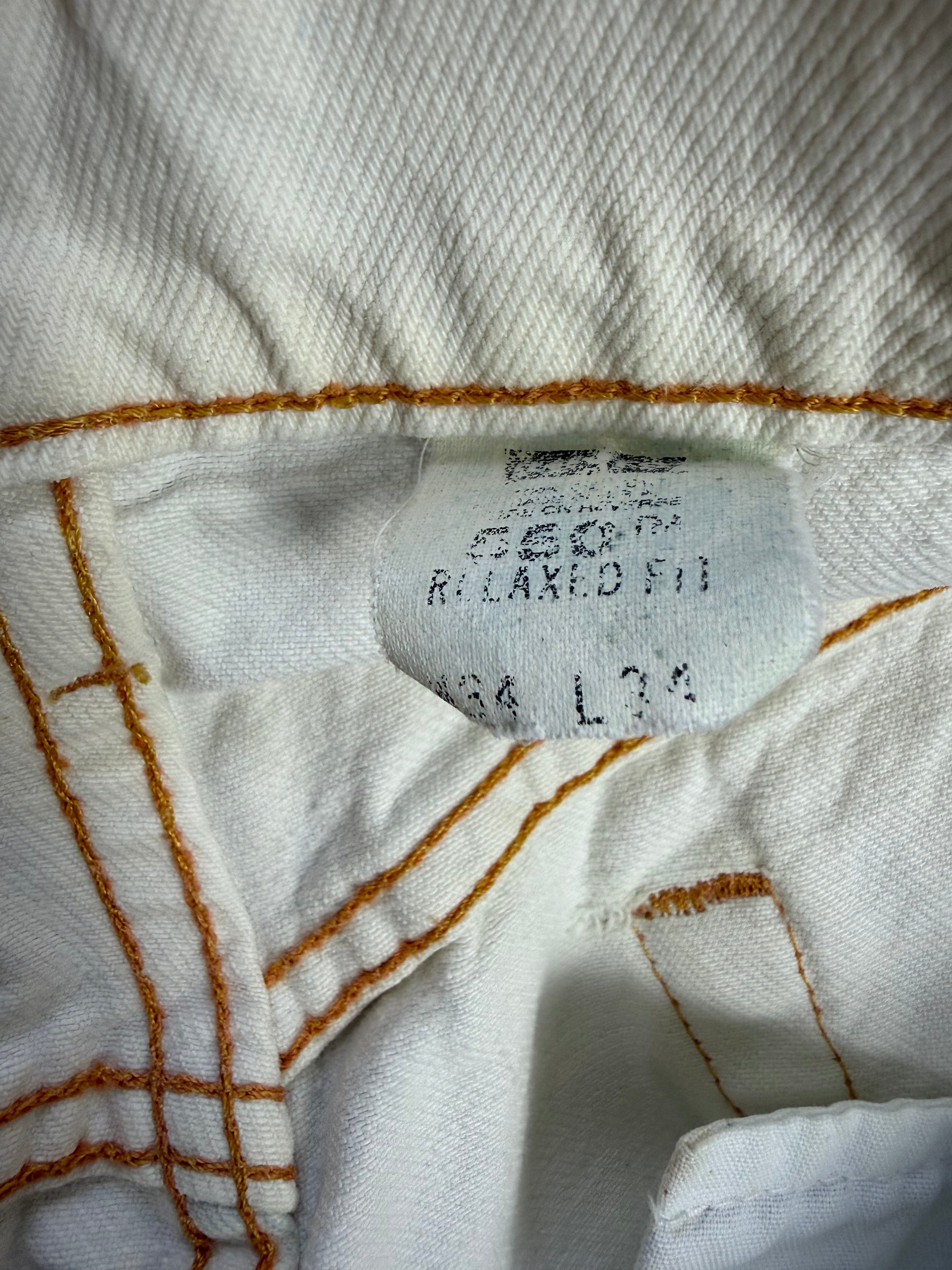 Vintage Levi’s 550 Antique White Jeans with Faded Neon Lime Hem