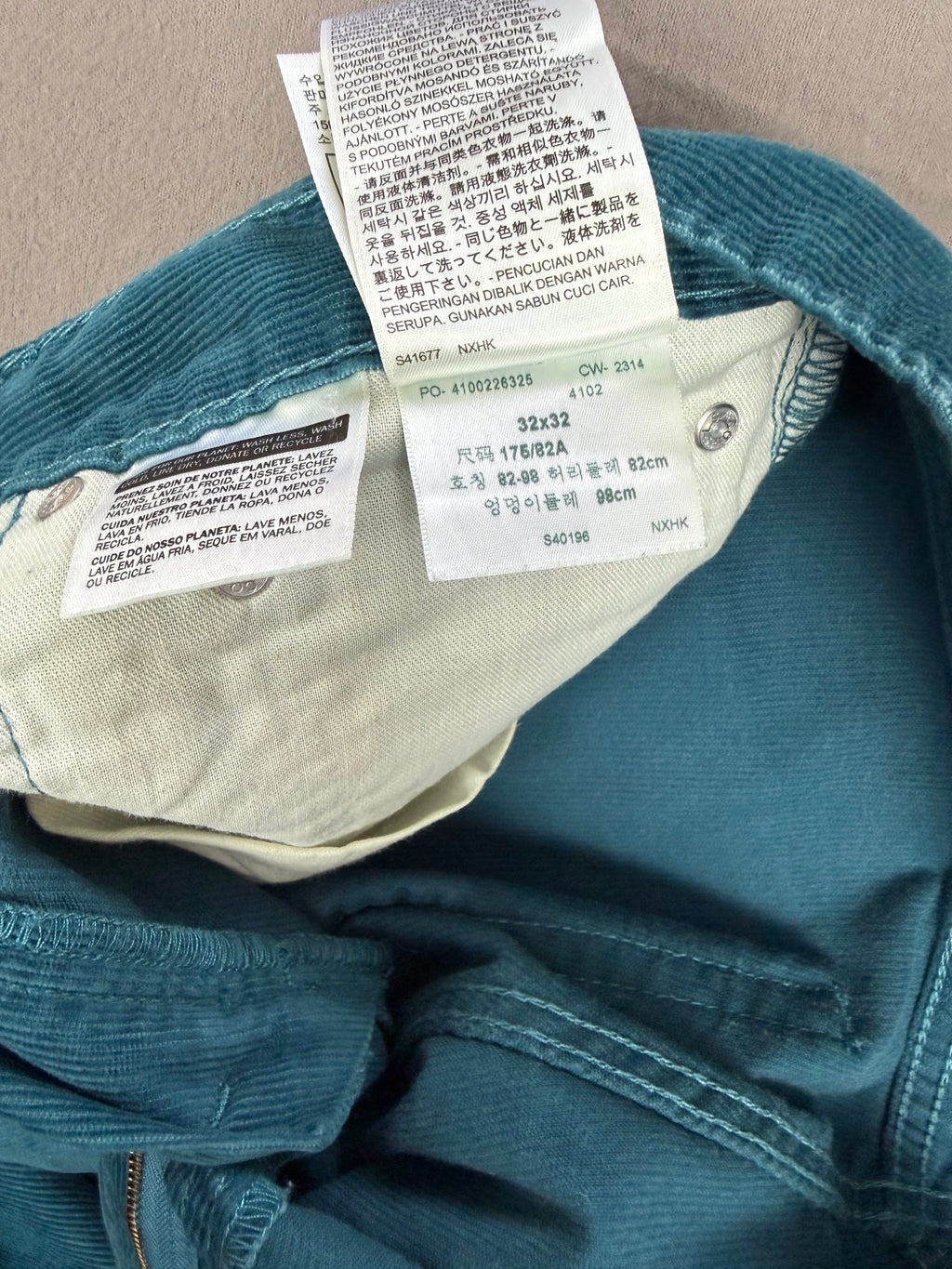 Levi’s 511 Deep Turquoise Corduroy Pants