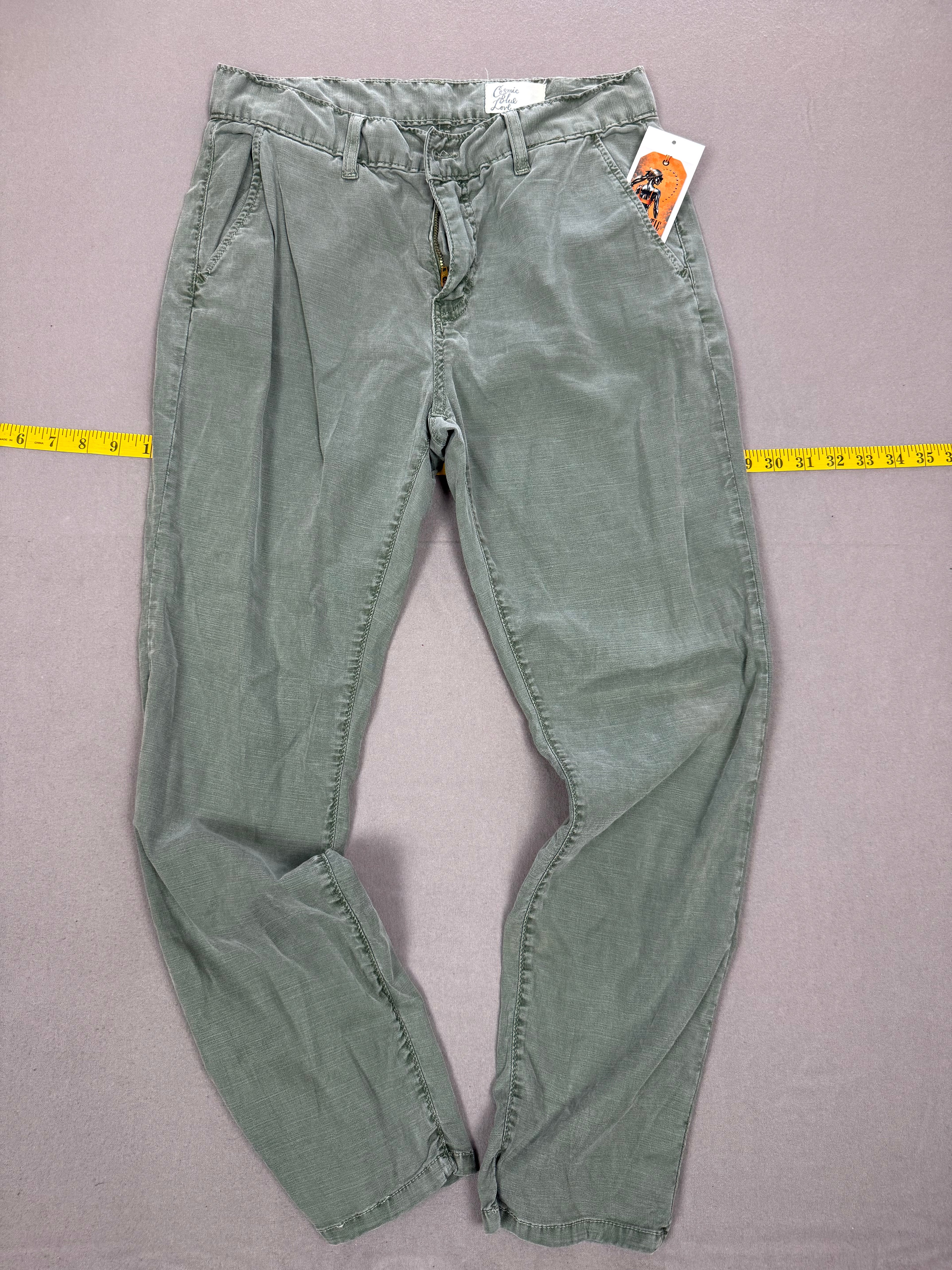 Cosmic Blue Love Army Green Lyocell Cotton Stretch Pants
