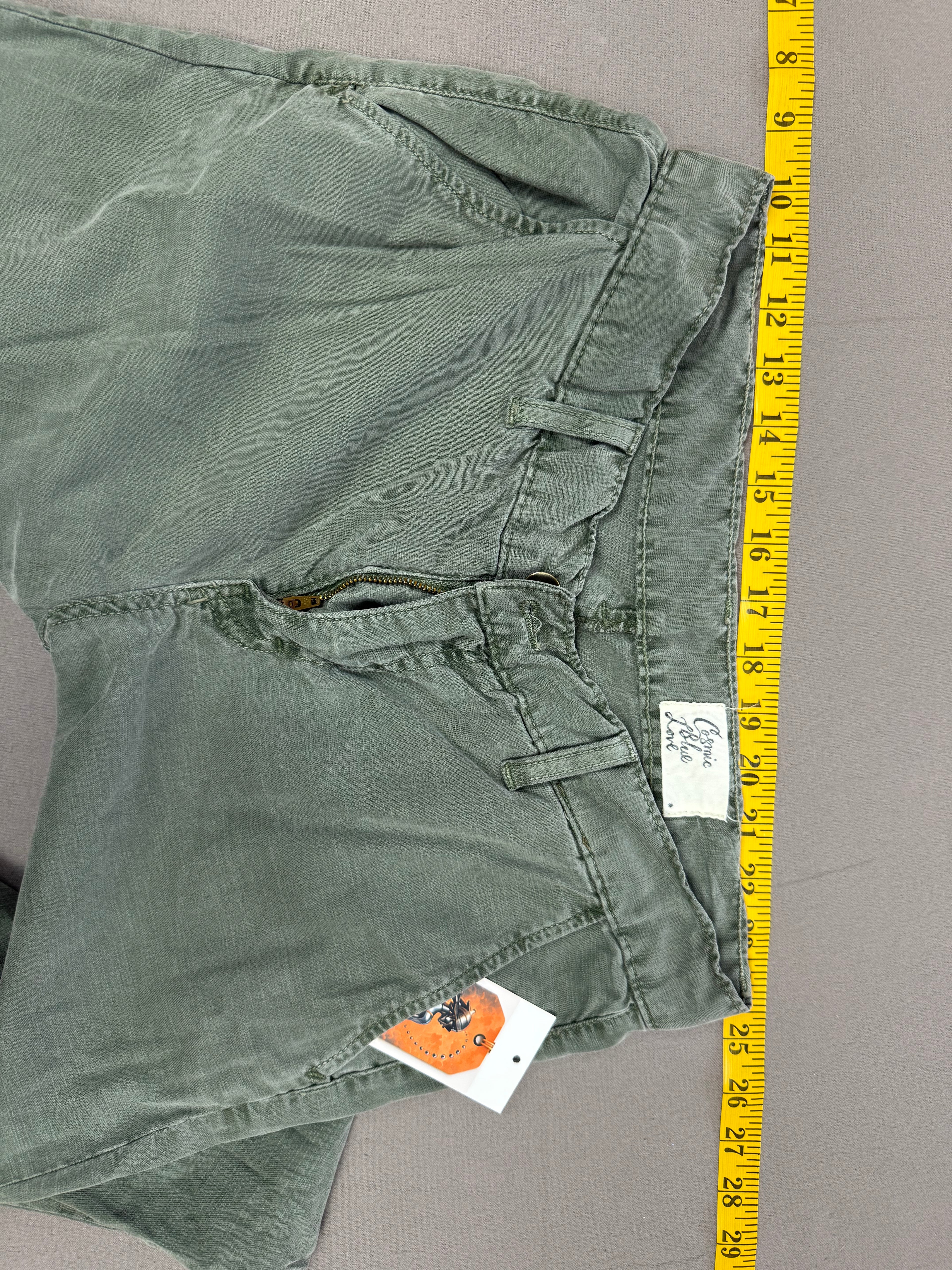 Cosmic Blue Love Army Green Lyocell Cotton Stretch Pants