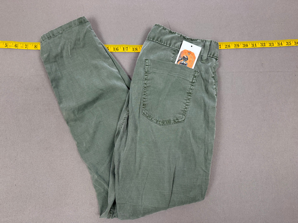 Cosmic Blue Love Army Green Lyocell Cotton Stretch Pants