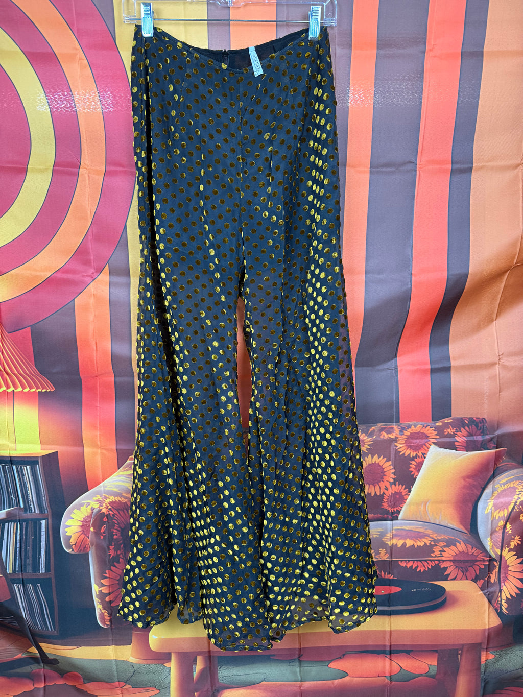 Deadstock Lenni The Label Black & Gold Lurex Polka Dot Wide-Leg Pants