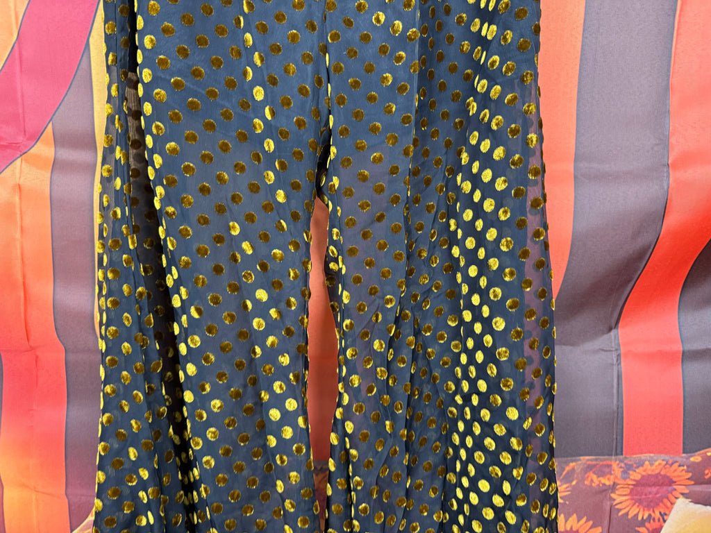 Deadstock Lenni The Label Black & Gold Lurex Polka Dot Wide-Leg Pants