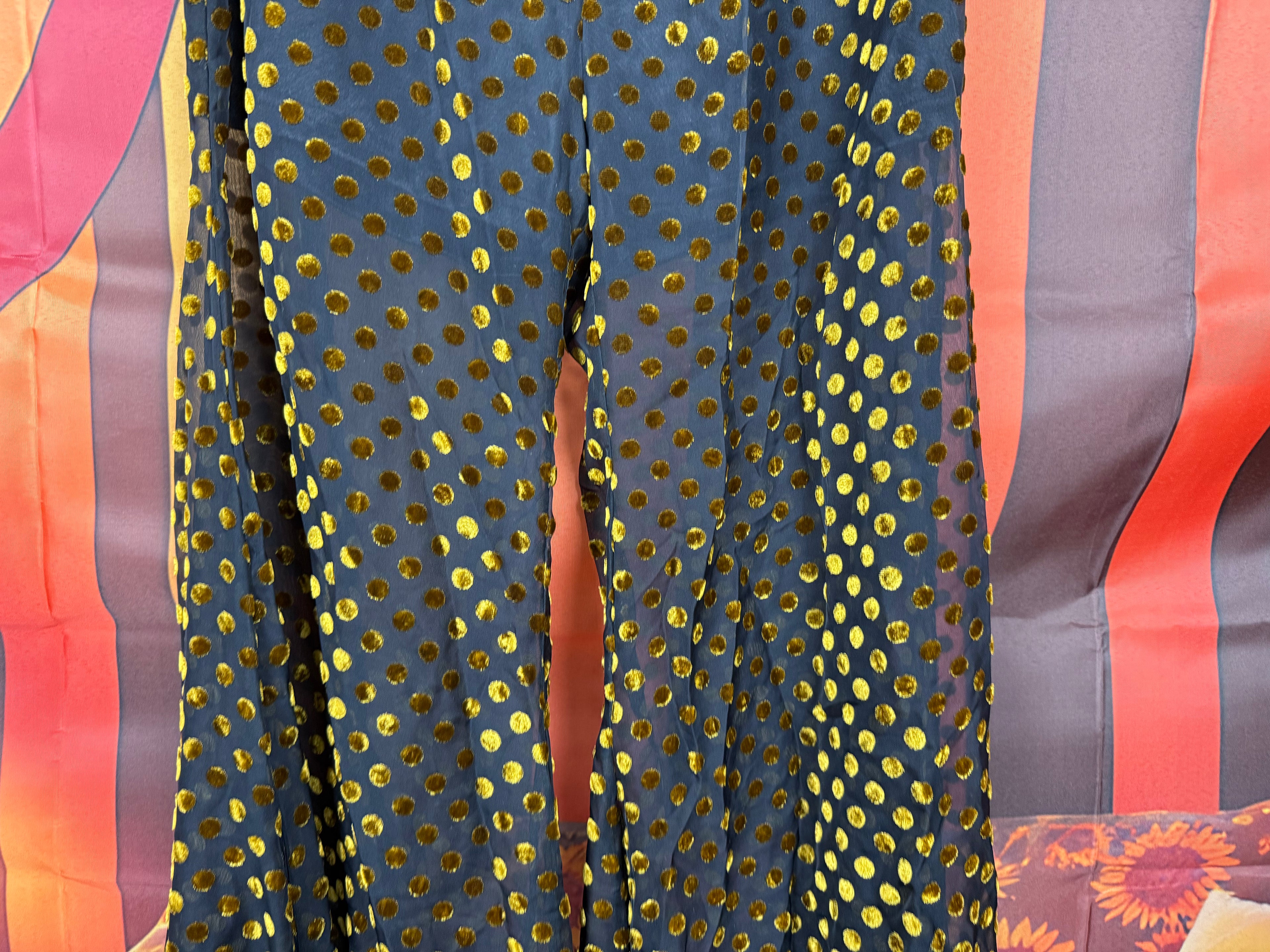 Deadstock Lenni The Label Black & Gold Lurex Polka Dot Wide-Leg Pants