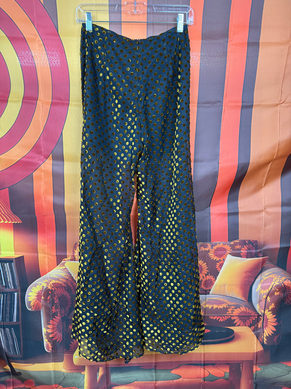 Deadstock Lenni The Label Black & Gold Lurex Polka Dot Wide-Leg Pants