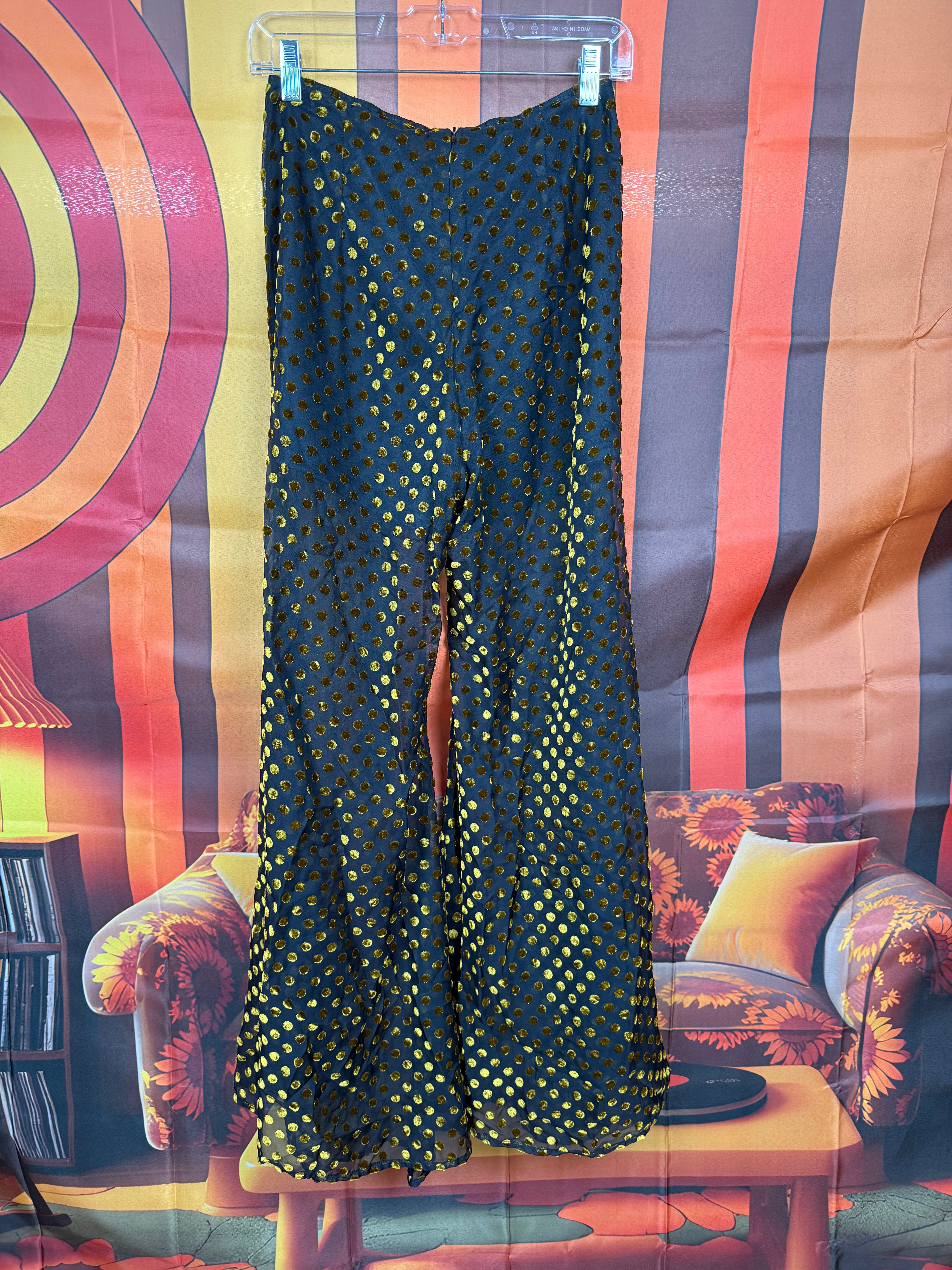 Deadstock Lenni The Label Black & Gold Lurex Polka Dot Wide-Leg Pants
