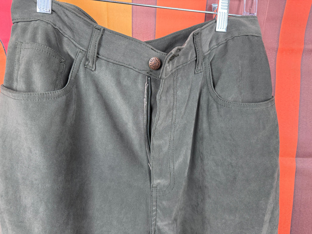 Vintage Bill Blass Jeans Dark Green Faux Suede Stretch Pants