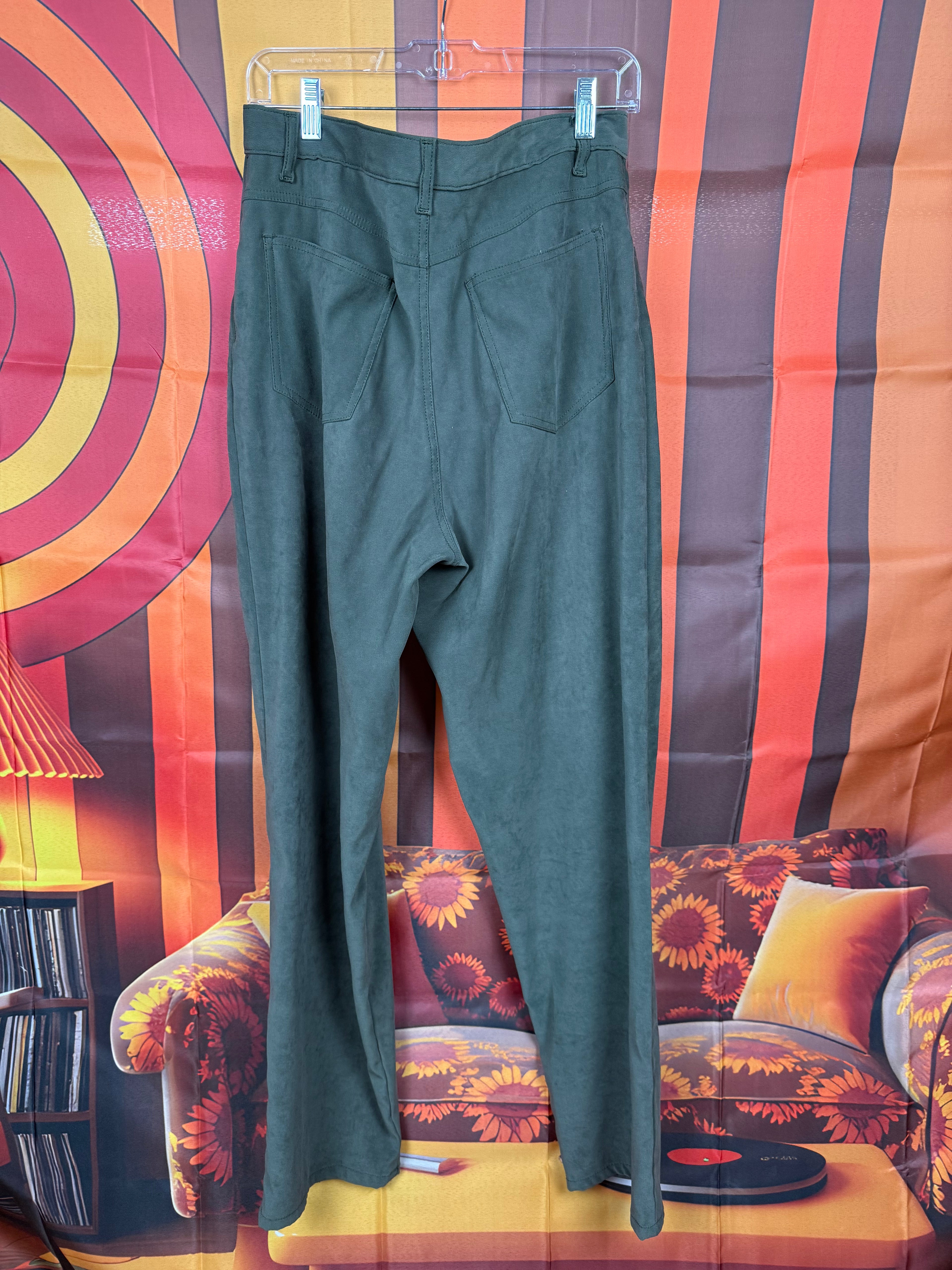 Vintage Bill Blass Jeans Dark Green Faux Suede Stretch Pants