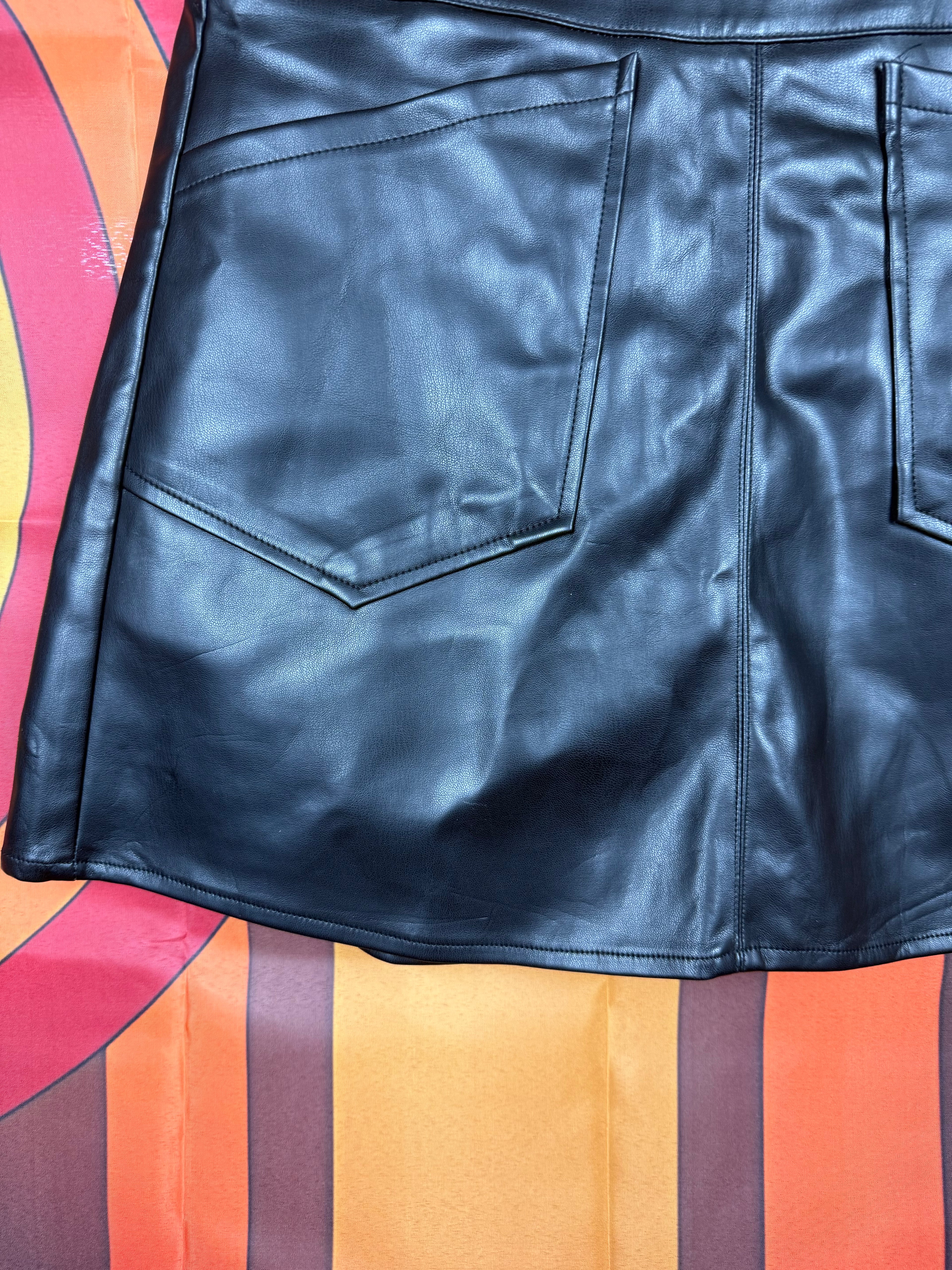 Hunter & Brown Black Faux Leather Mini Skirt NWT