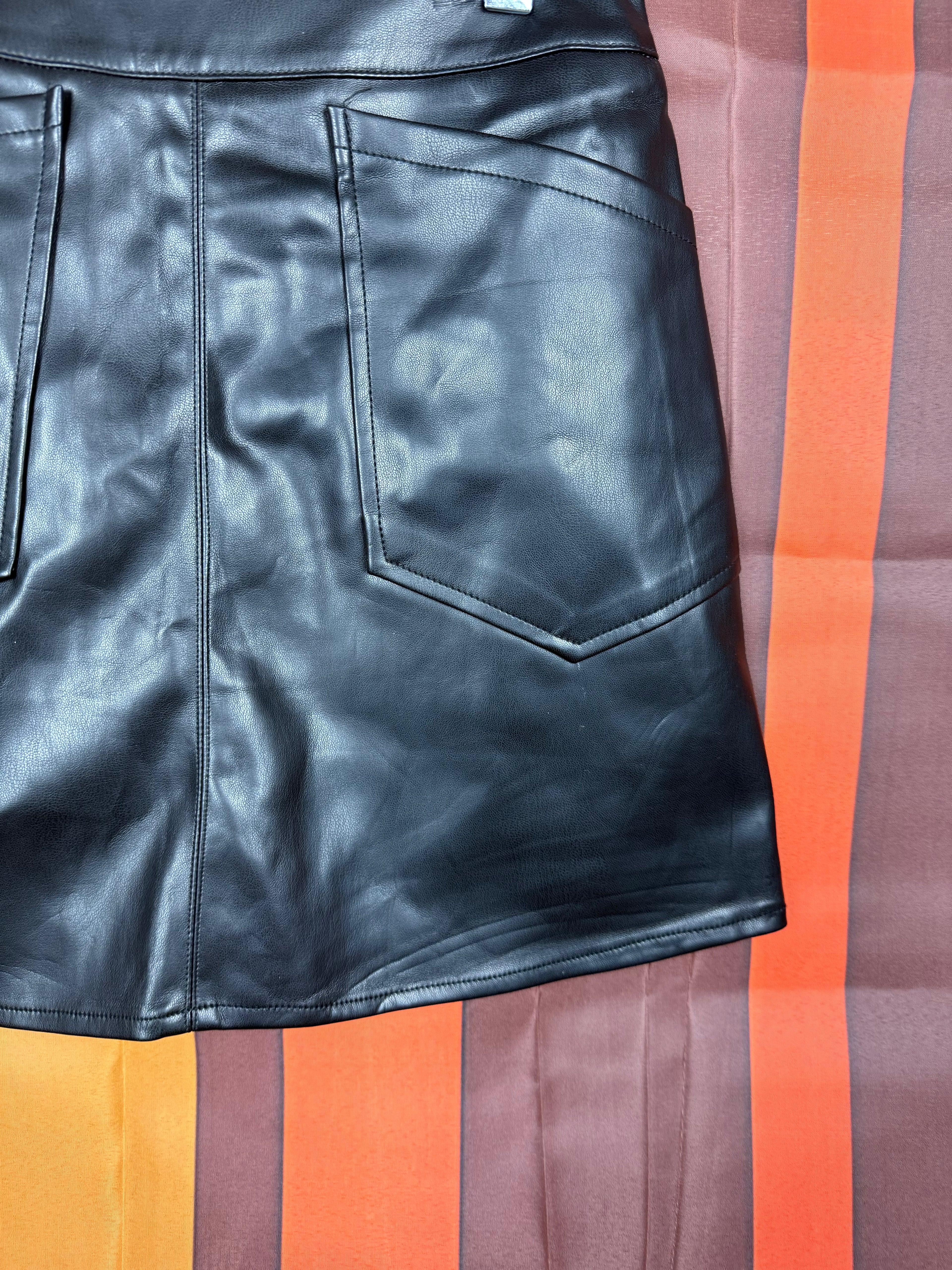 Hunter & Brown Black Faux Leather Mini Skirt NWT