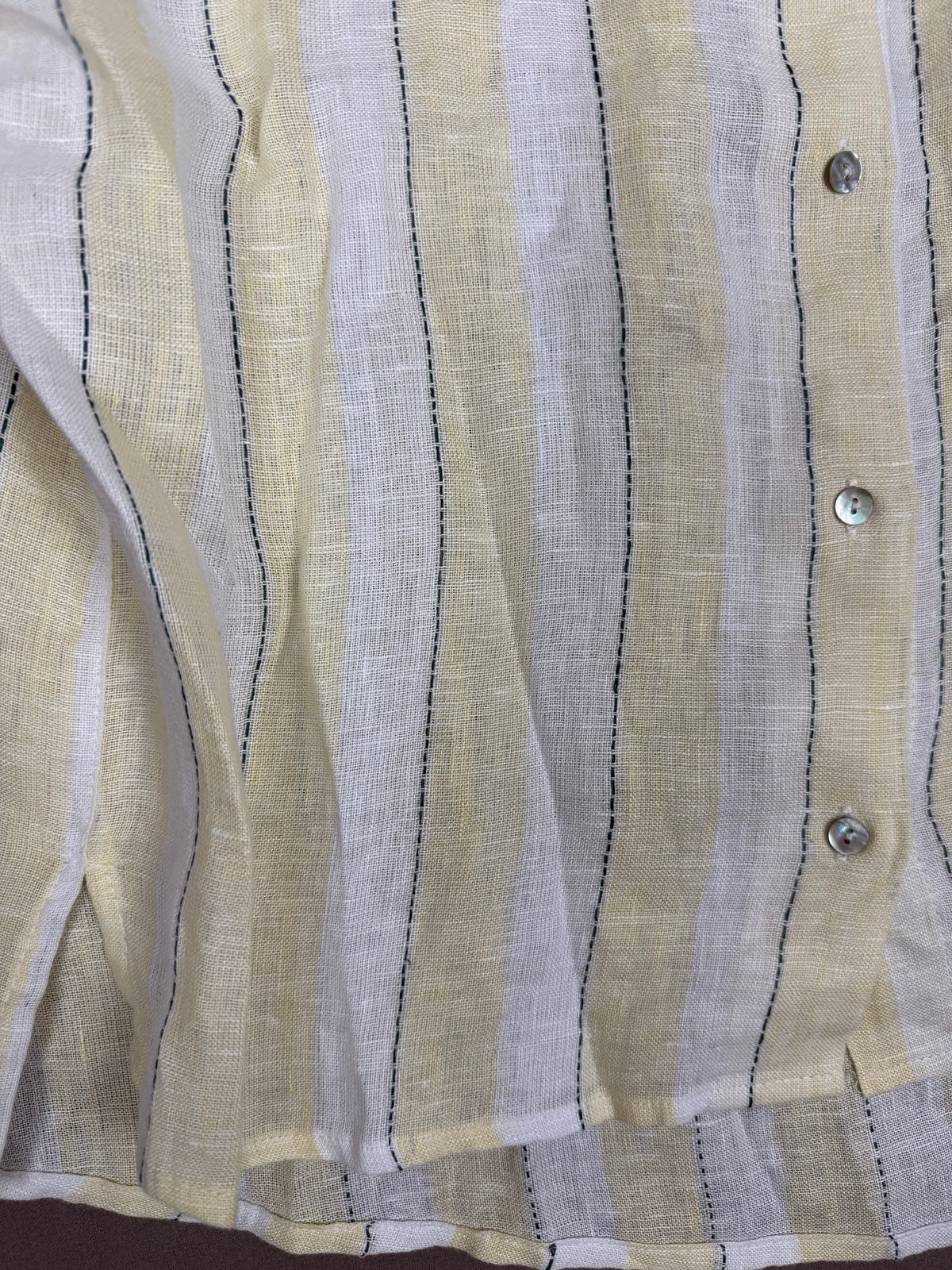 Isaac Mizrahi New York – Striped Linen Short-Sleeve Button-Down Shirt – US XS