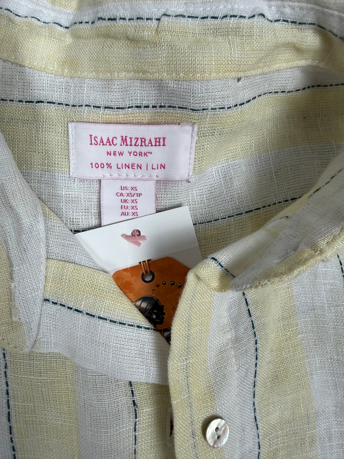 Isaac Mizrahi New York – Striped Linen Short-Sleeve Button-Down Shirt – US XS