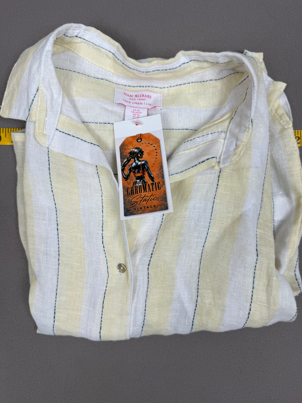 Isaac Mizrahi New York – Striped Linen Short-Sleeve Button-Down Shirt – US XS