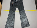 Y2K SUPI STROLL Black Faux Leather Belted Flare Pants – Early 2000s