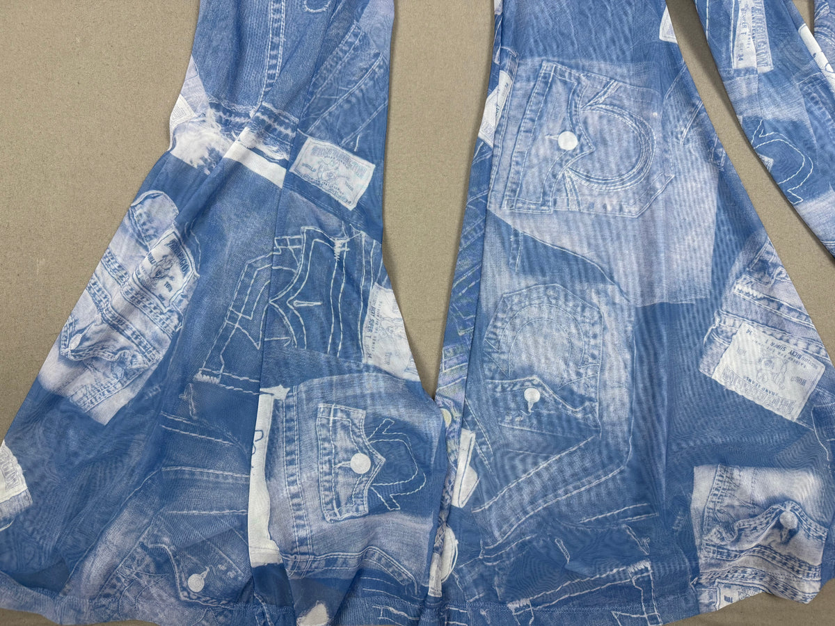 True Religion Mesh Denim-Print Bodysuit & Pants Set