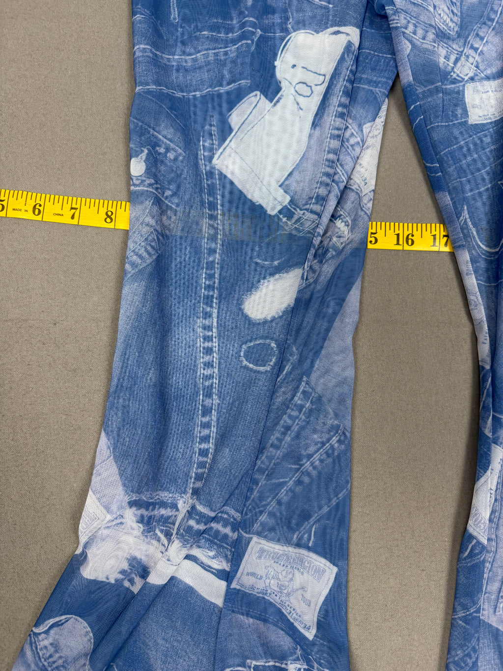 True Religion Mesh Denim-Print Bodysuit & Pants Set