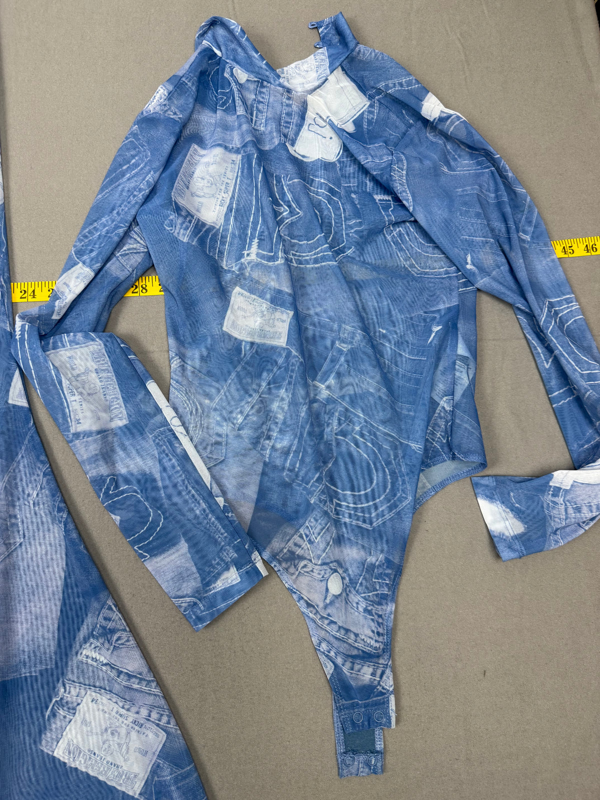 True Religion Mesh Denim-Print Bodysuit & Pants Set