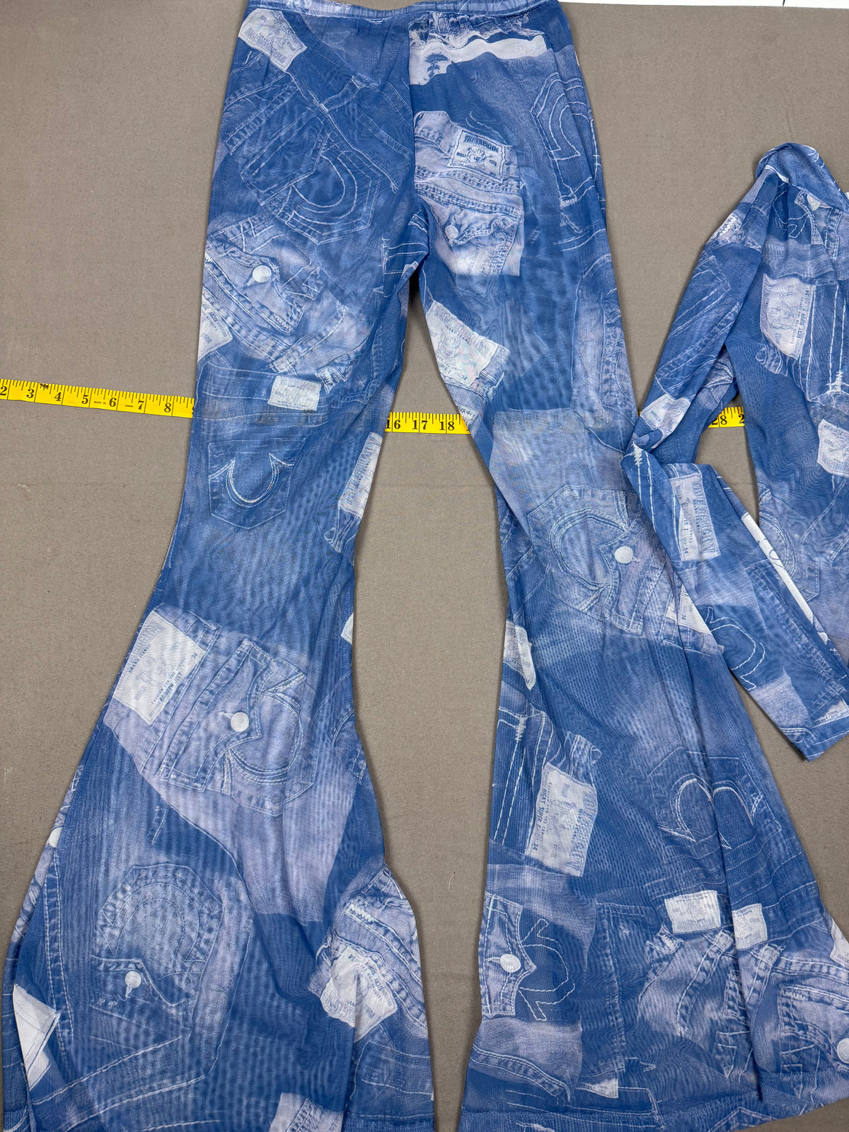 True Religion Mesh Denim-Print Bodysuit & Pants Set